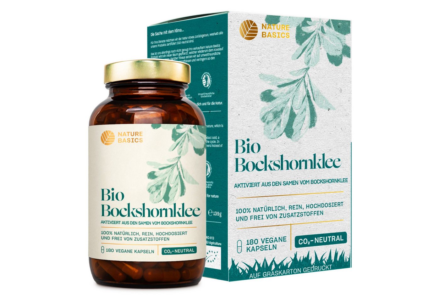 Nature Basics Hochwertiges Bio Bockshornklee Vegan im Braunglas 180 Kapseln, 180 St., 139 g