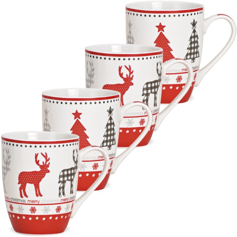 Tasse Weihnachtstassen 4er Set Skandi Motive mit Spruch Merry Christmas