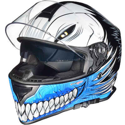 rueger-helmets Motorradhelm RT-824 Integralhelm Motorradhelm Kinderhelm Motorrad Integral Roller Helm GebissRT-824 BlueHollow M