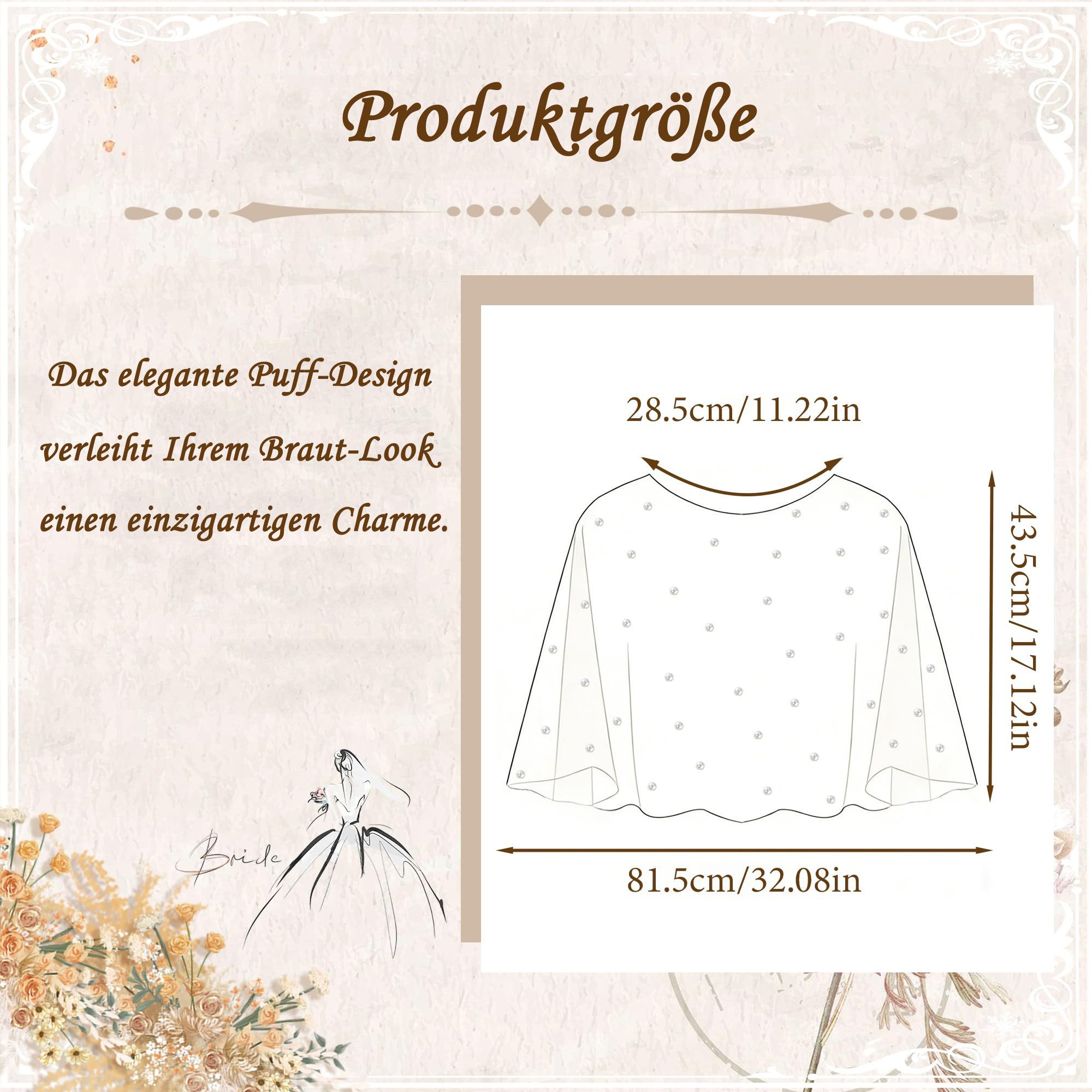 Zaewry Modeschal Perlen-Schultertuch / Bolero für Braut – Satinkante, Eleganter Tüll, Hochzeitsschal für Abendkleid & Brautkleider – Bild 5 von 5