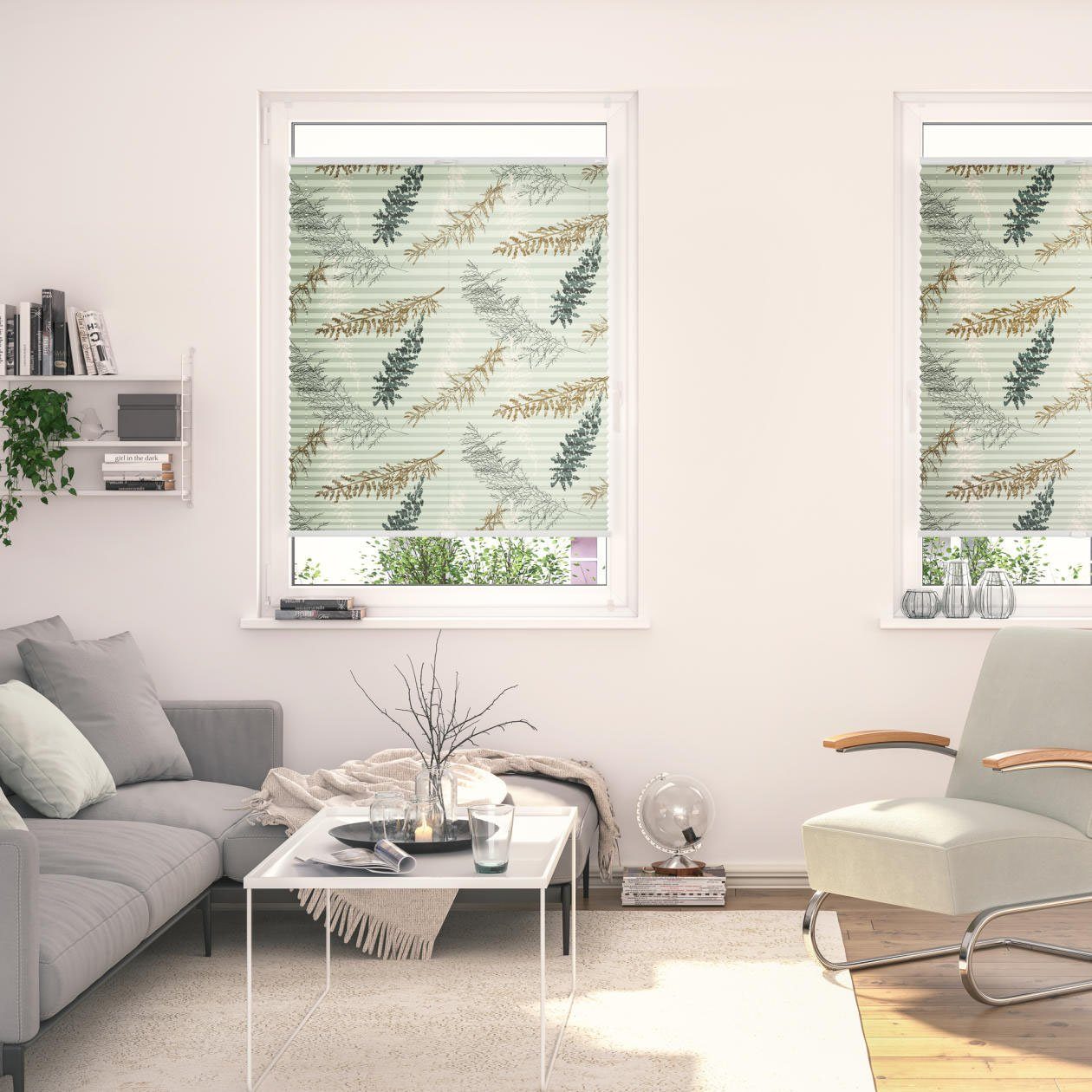 LICHTBLICK ORIGINAL Plissee Plissee Klemmfix, ohne Bohren, blickdicht, Fir Branches - Grün, blickdicht, freihängend, Klemmfix