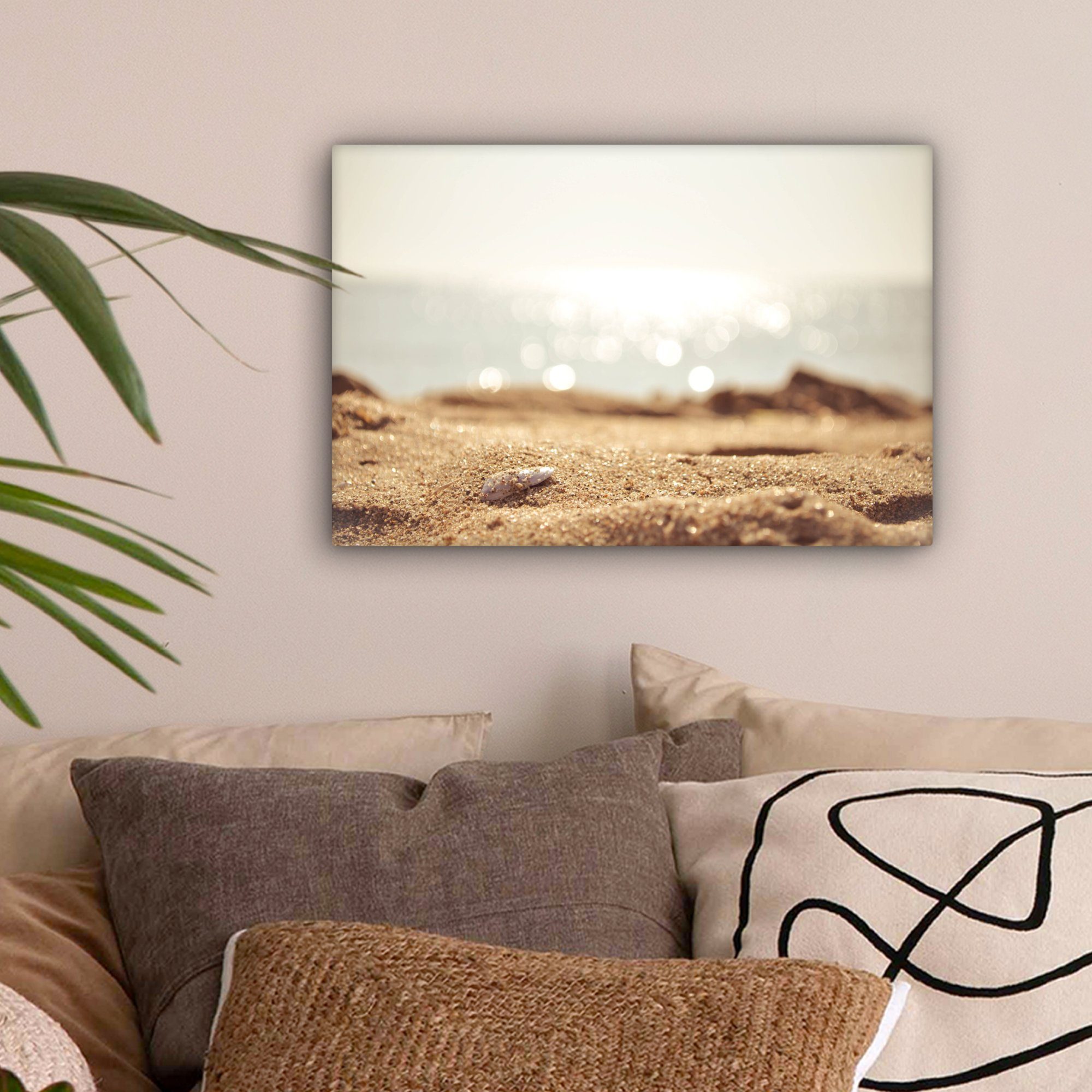 (1 Leinwandbilder, - Muschel, Wanddeko, OneMillionCanvasses® 30x20 St), Aufhängefertig, Sand Wandbild cm Leinwandbild - Strand