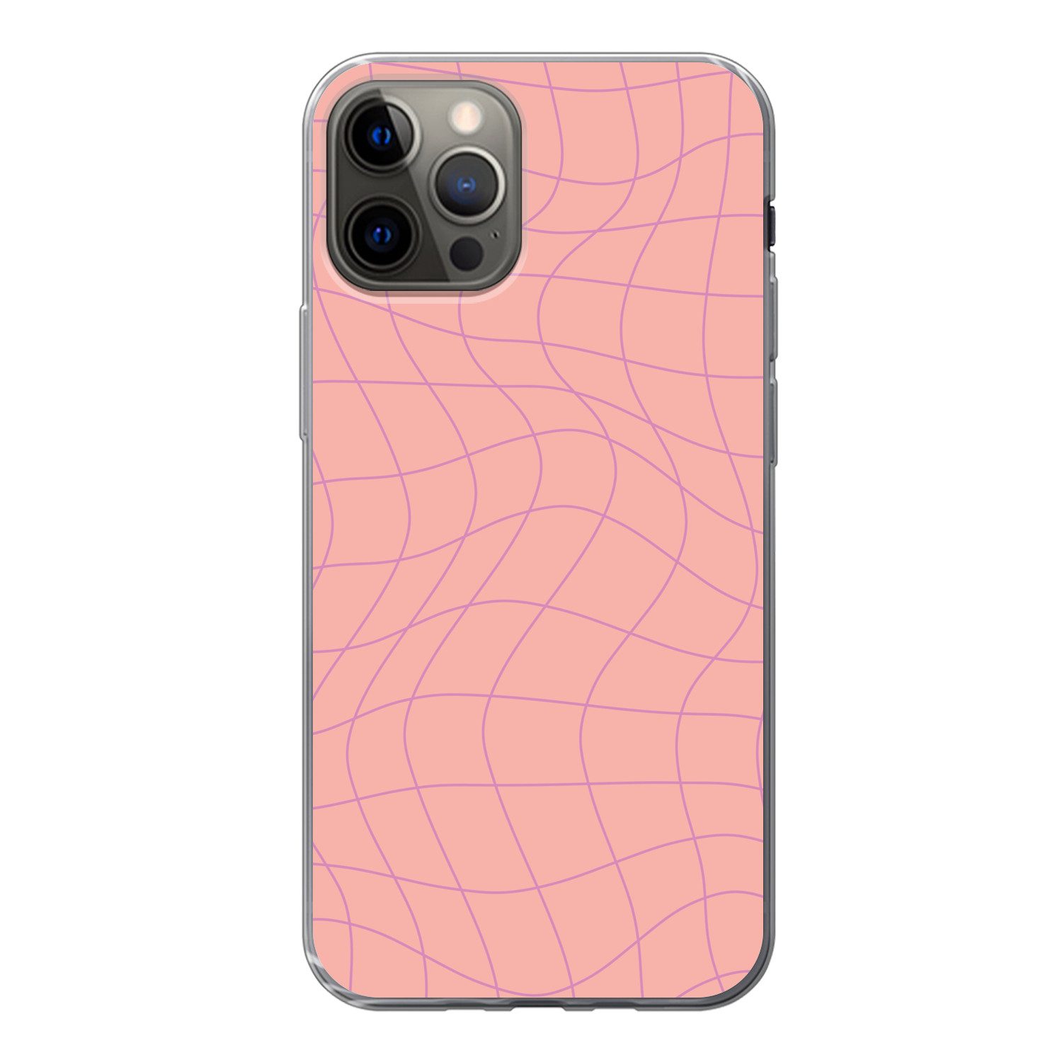 MuchoWow Handyhülle für Apple iPhone 13 Pro Quadratisches Muster - Rosa - Lila - Wellenlin, Smartphone-Bumper, Print, Handy Schutzhülle Dünn