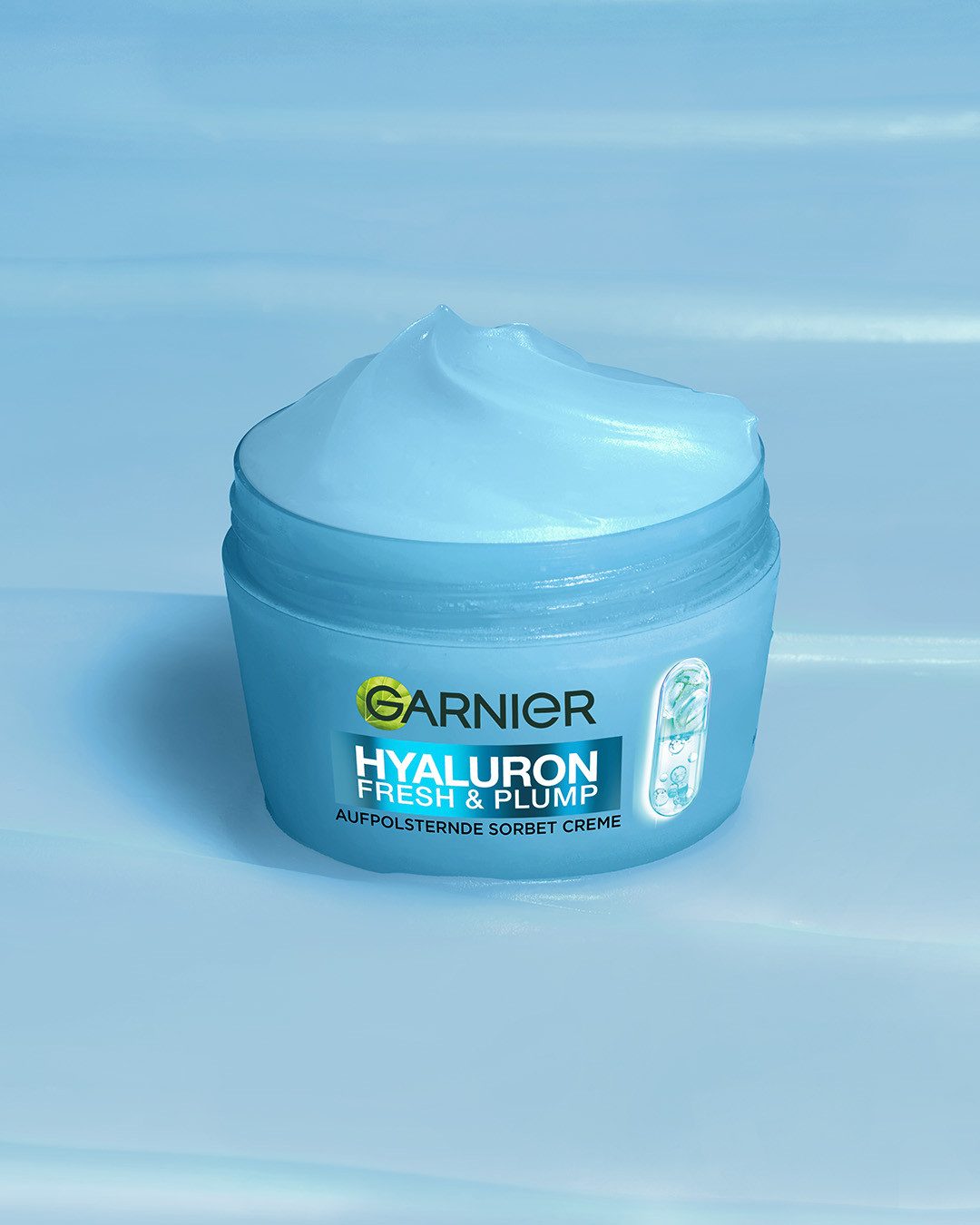 GARNIER Feuchtigkeitscreme FRESH & PLUMP HYALURON SORBET CREME, für einen ebenmäßigen Hautton