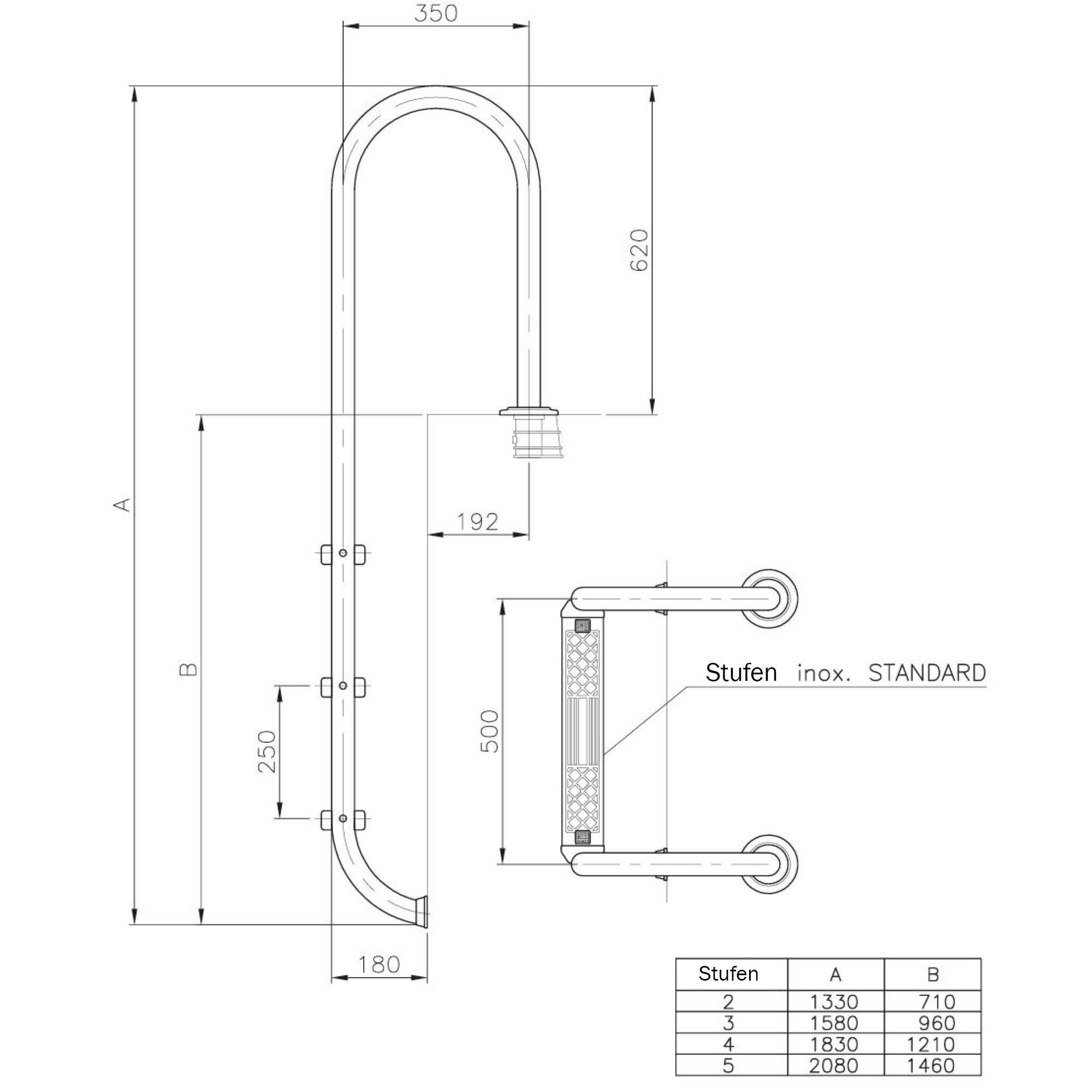 Waterman Poolleiter Poolleiter Edelstahl für Tiefbecken mit 150 cm höh (Komplett-Set, 1-St)