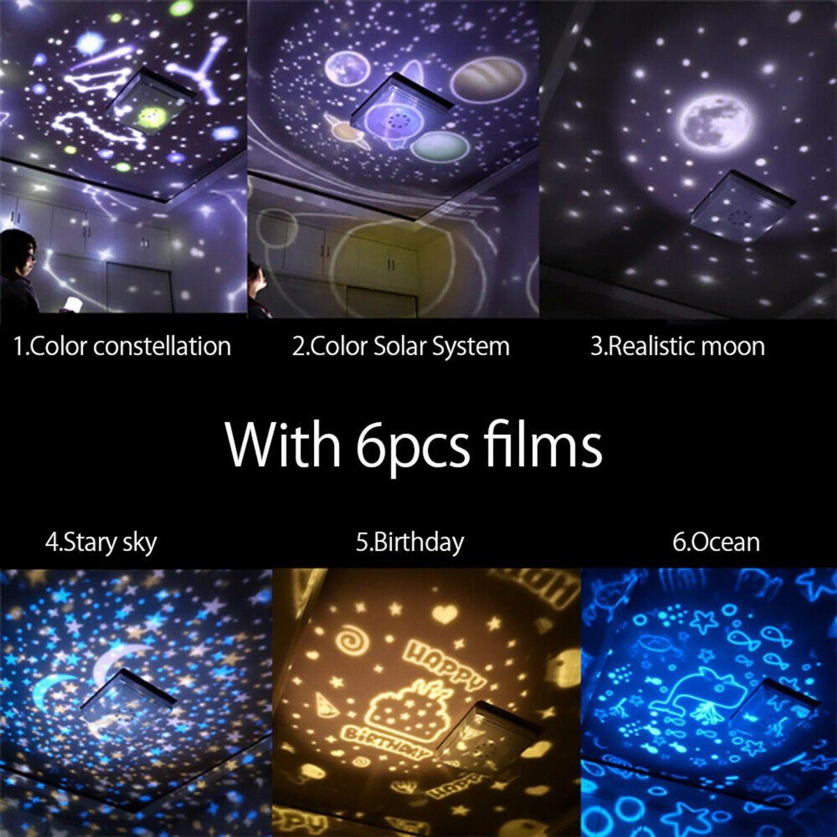 DOPWii Sternenhimmel,Lampe LED Projektor Geschenk Filmes 6 für Nachtlicht Nachtlicht
