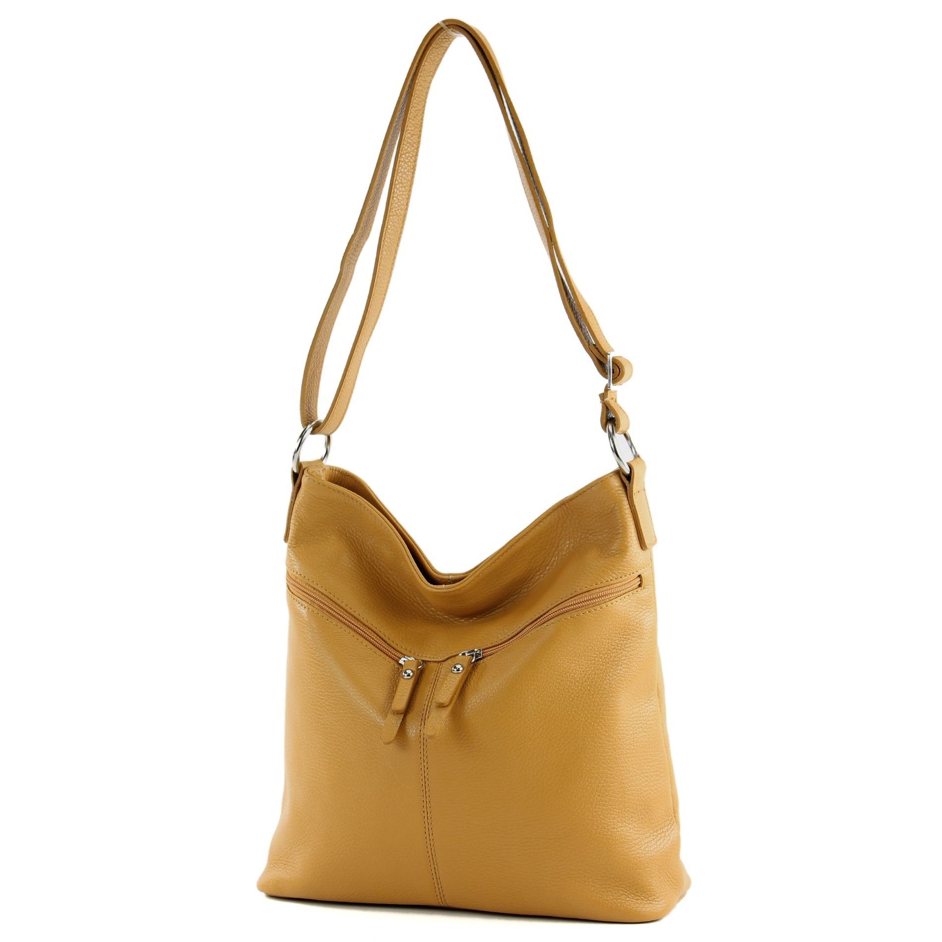 modamoda de Italy Echtleder in Handmade Rosabeige T196, Schultertasche