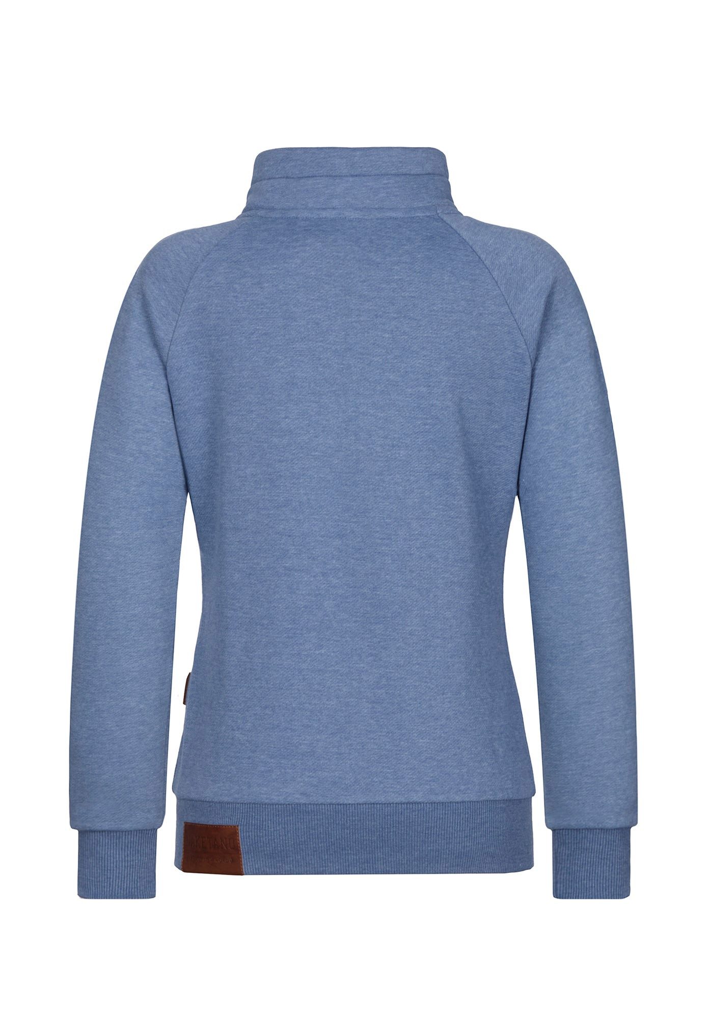 naketano Sweatjacke Damen hoher Stehkragen, Reißverschluss, weiche Sweatware, Rippbündchen seitliche Taschen, Kordelzug, Logo-Patch, casual, Streetwear, meliert
