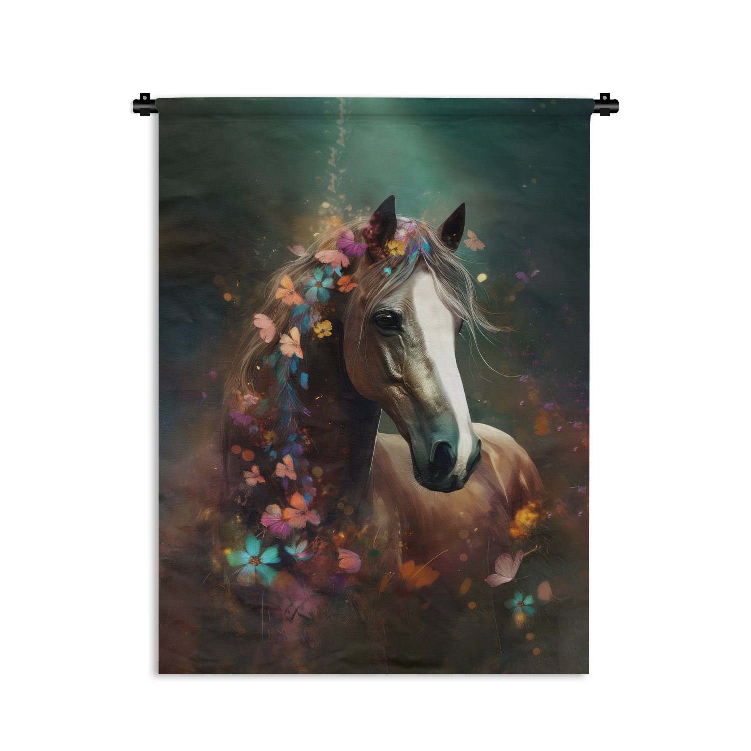 Pferd Tapisserie, an Wohnzimmer, Natur der für MuchoWow Schlafzimmer Blumen, Deko - - - Schmetterling - Tiere Wand, Wanddekoobjekt