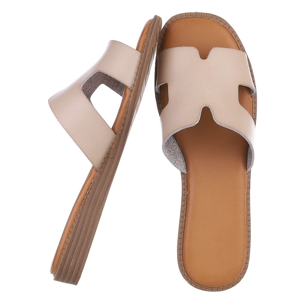 Ital-Design Modische Sandalen mit gepolsterter Sohle für Damen Pantolette (91409189) Keilabsatz/Wedge Pantoletten in Hellbraun