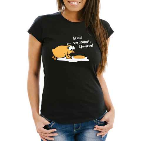 MoonWorks Print-Shirt Damen T-Shirt Spiegelei Spruch Atme! Verdammt Küken Frauen Fun-Shirt lustig Moonworks® mit Print