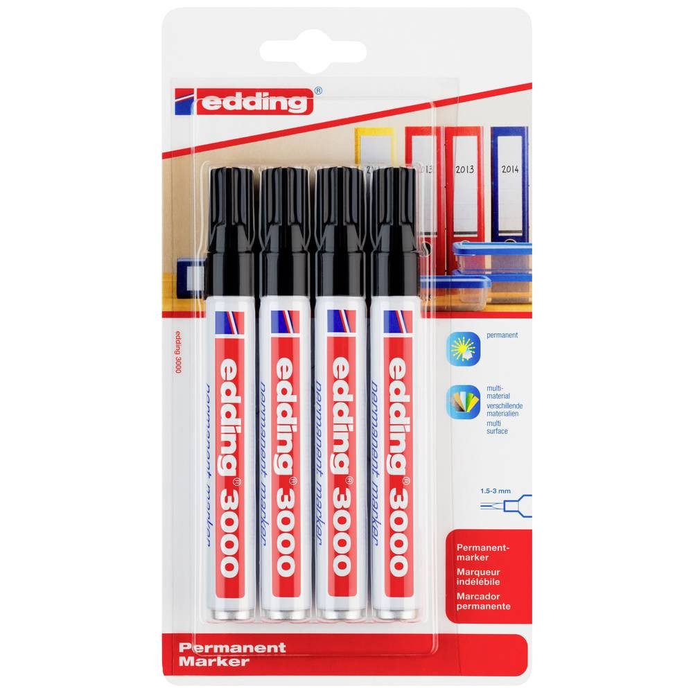 edding Permanentmarker 3000 Permanentmarker - - 4 Stifte - Rund-Spitze 1.5-3 mm 4-3000-4-1001