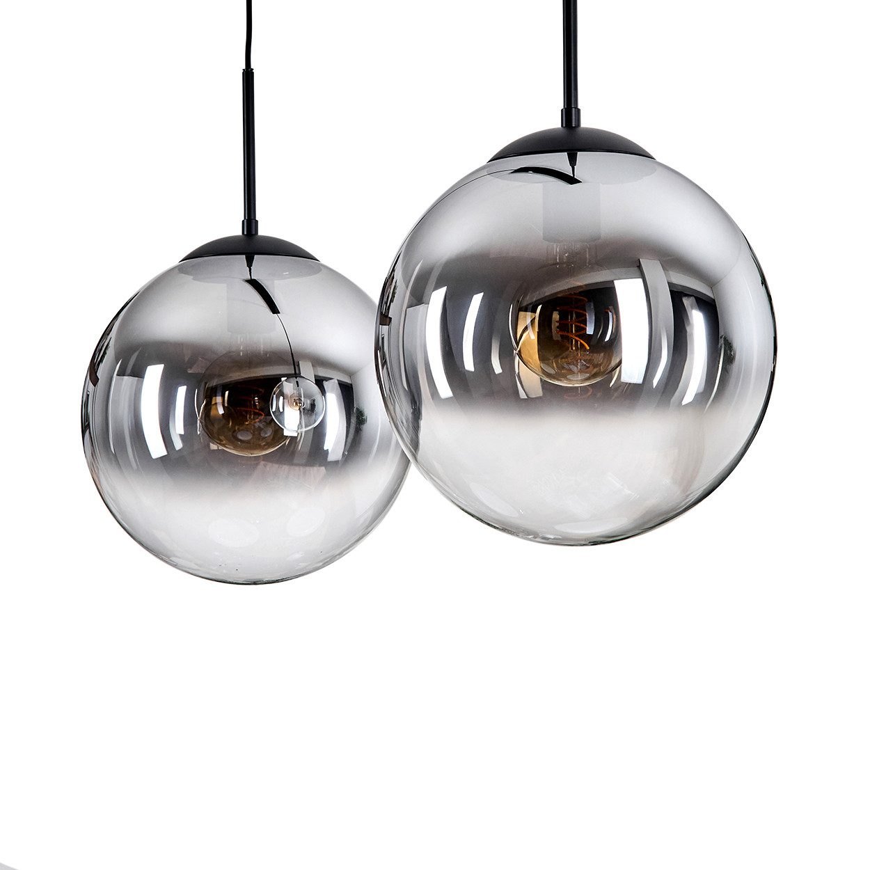 hofstein Hängeleuchte Hängelampe aus Metall/Glas in Schwarz/Rauchfarben/Klar, ohne Leuchtmittel, Leuchte im Retro/Vintage-Design mit Glasschirmen (30 cm), 1xE27