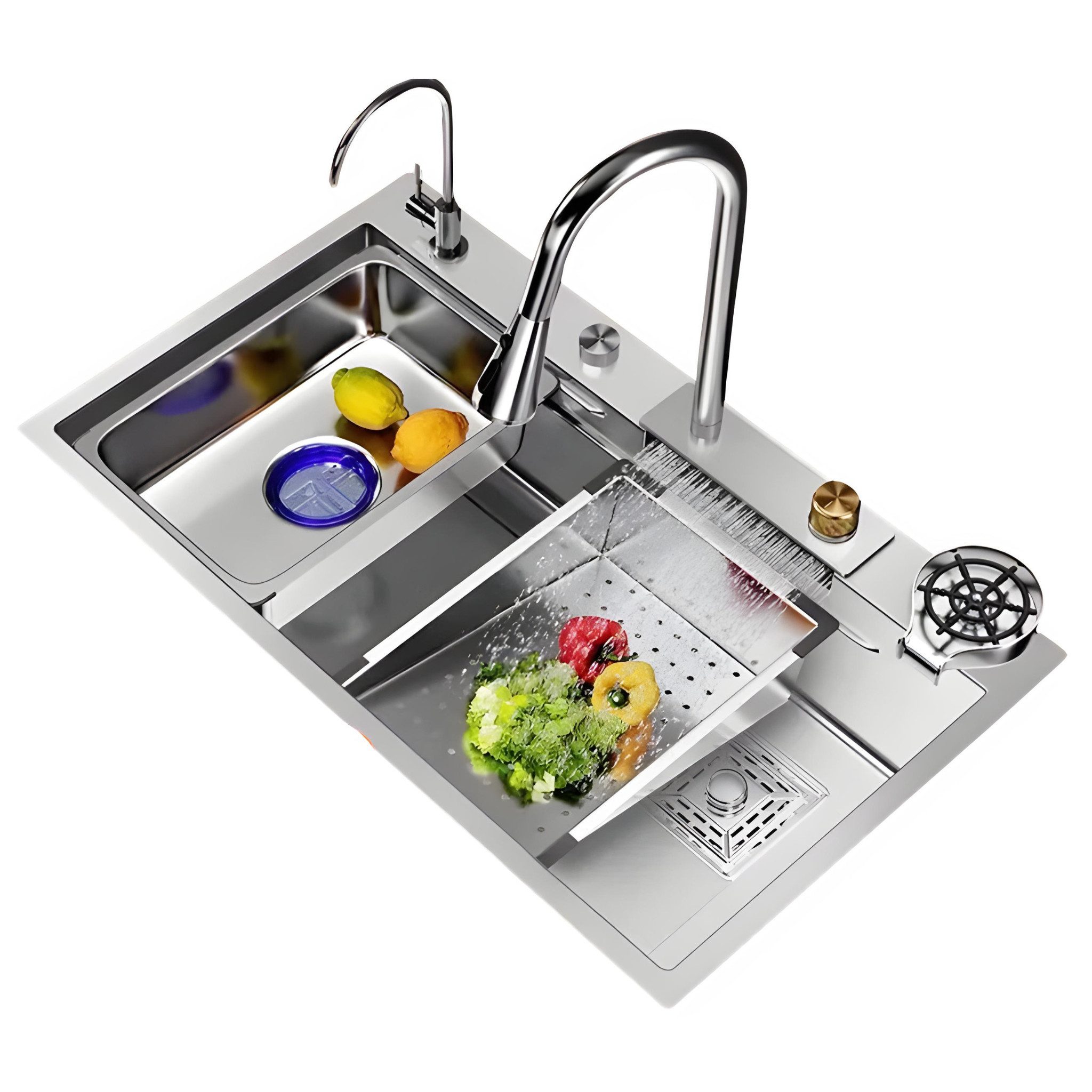 LuxaSteel Edelstahlspüle Smarte Edelstahlspüle - Küchenspüle mit innovativen Funktionen, Rechteckig, Hochwertige Küchenspüle mit vielen Funktionen