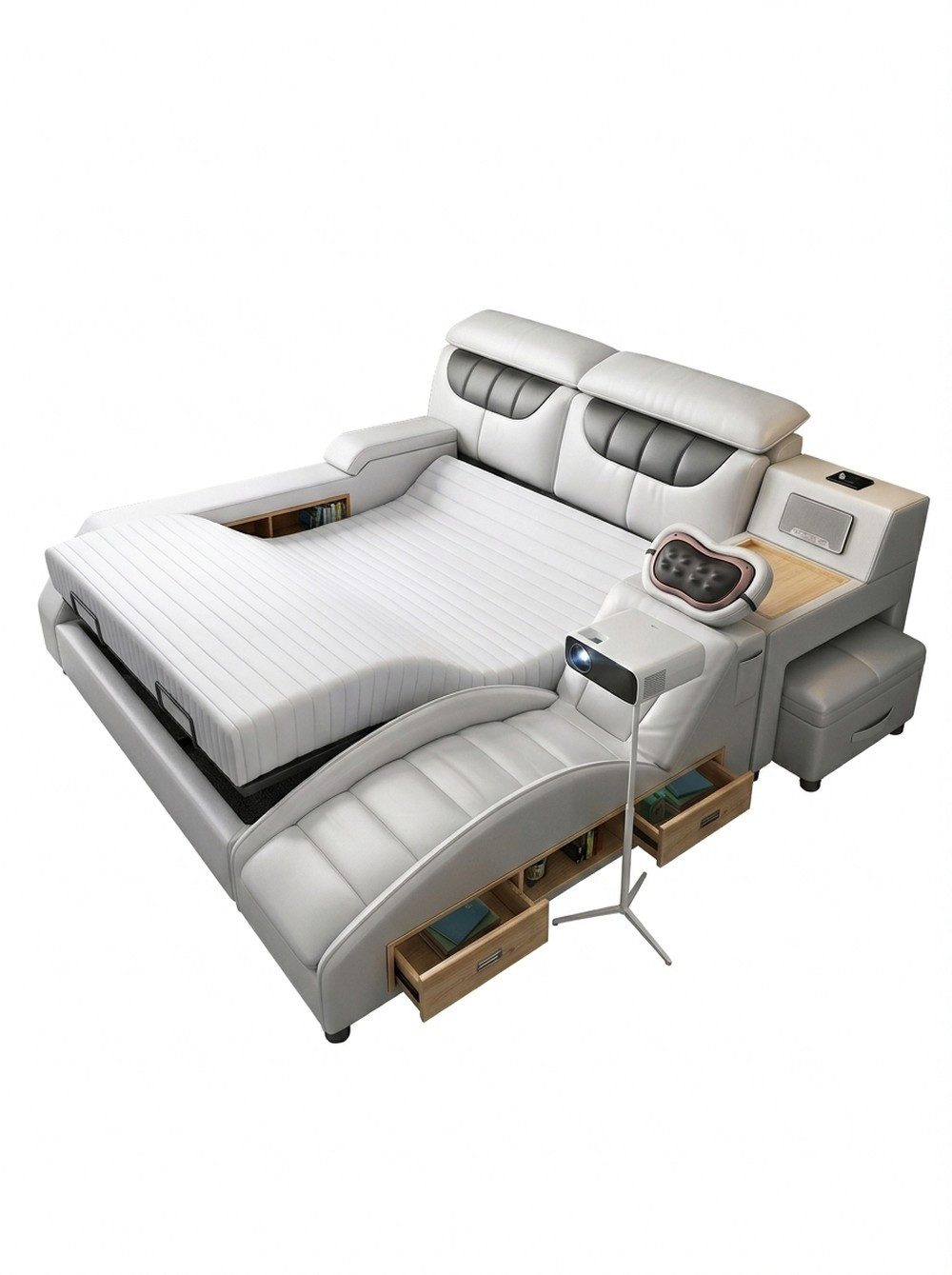 Xlmoebel Multimediabett Multifunktionales Bett im modernen Stil mit beigem Holzrahmen (Tagesbett, 2-tlg., Multifunktionsbett), Made in Europa