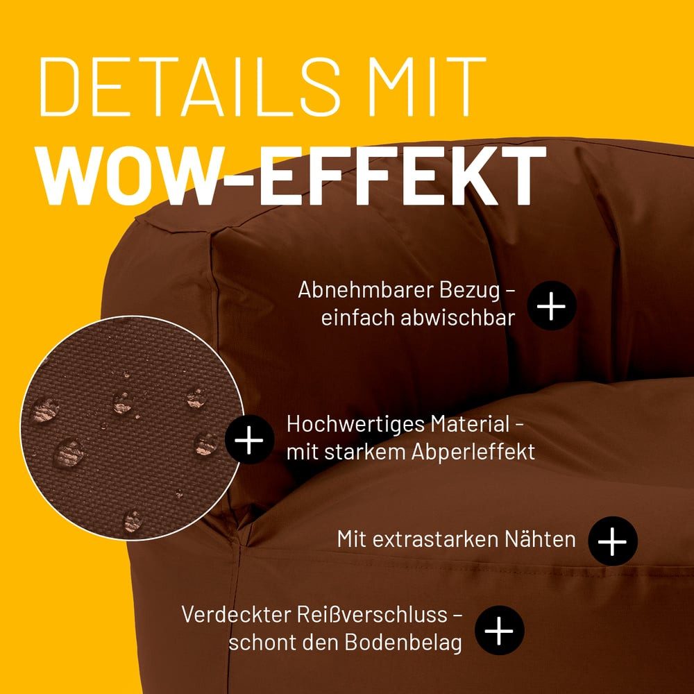 Lumaland Sitzsack Round Sofa Sitzkissen Bean Bag Couch Lounge, inkl. Rückenlehne In-& Outdoor 90x90x50cm – Bild 5 von 5