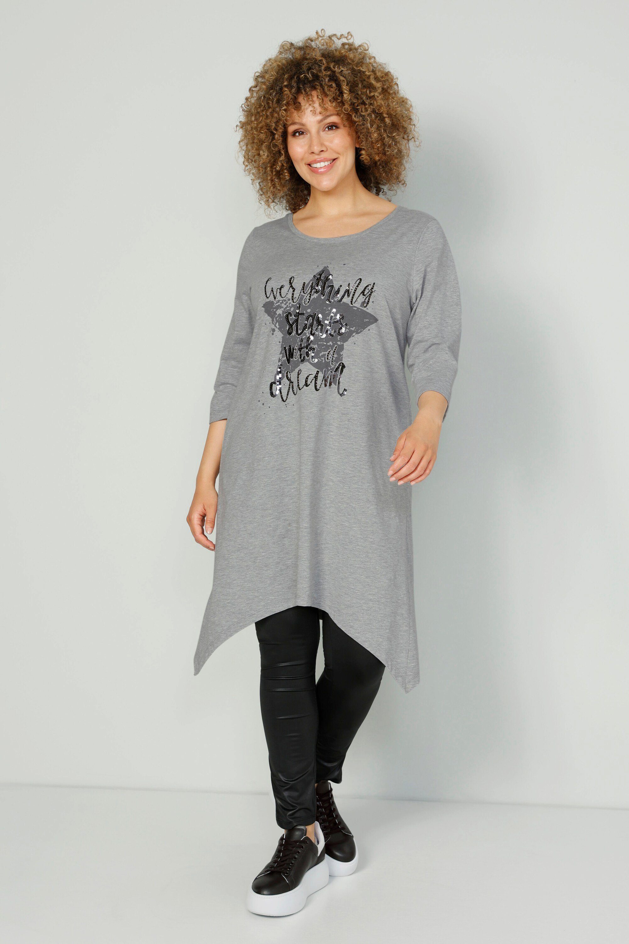 MIAMODA Rundhalsshirt Longshirt Stern mit Print Rundhals Langarm