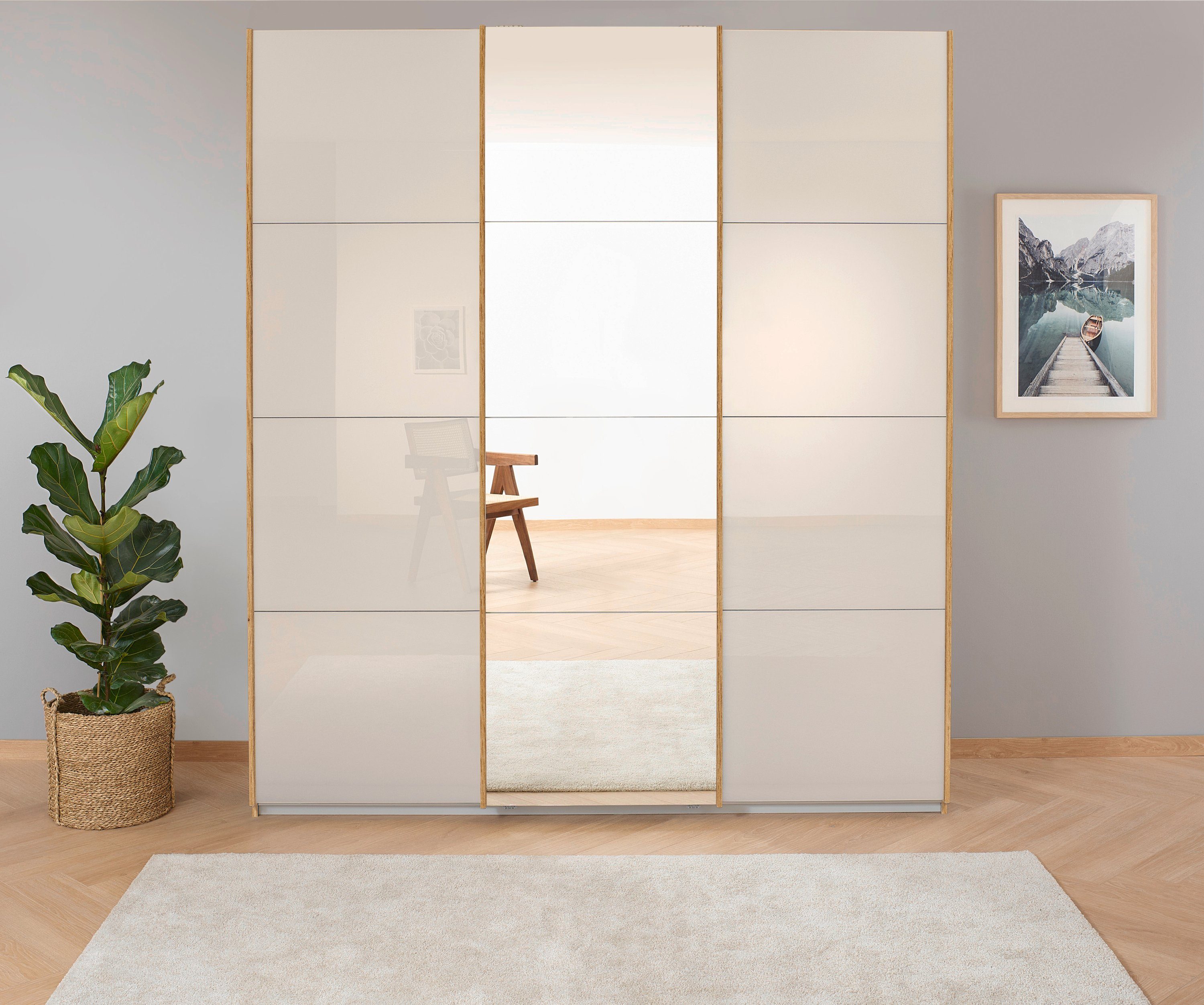 Schwebetürenschrank Kleiderschrank Schrank Garderobe KOLUNA mit Glastüren und Spiegel