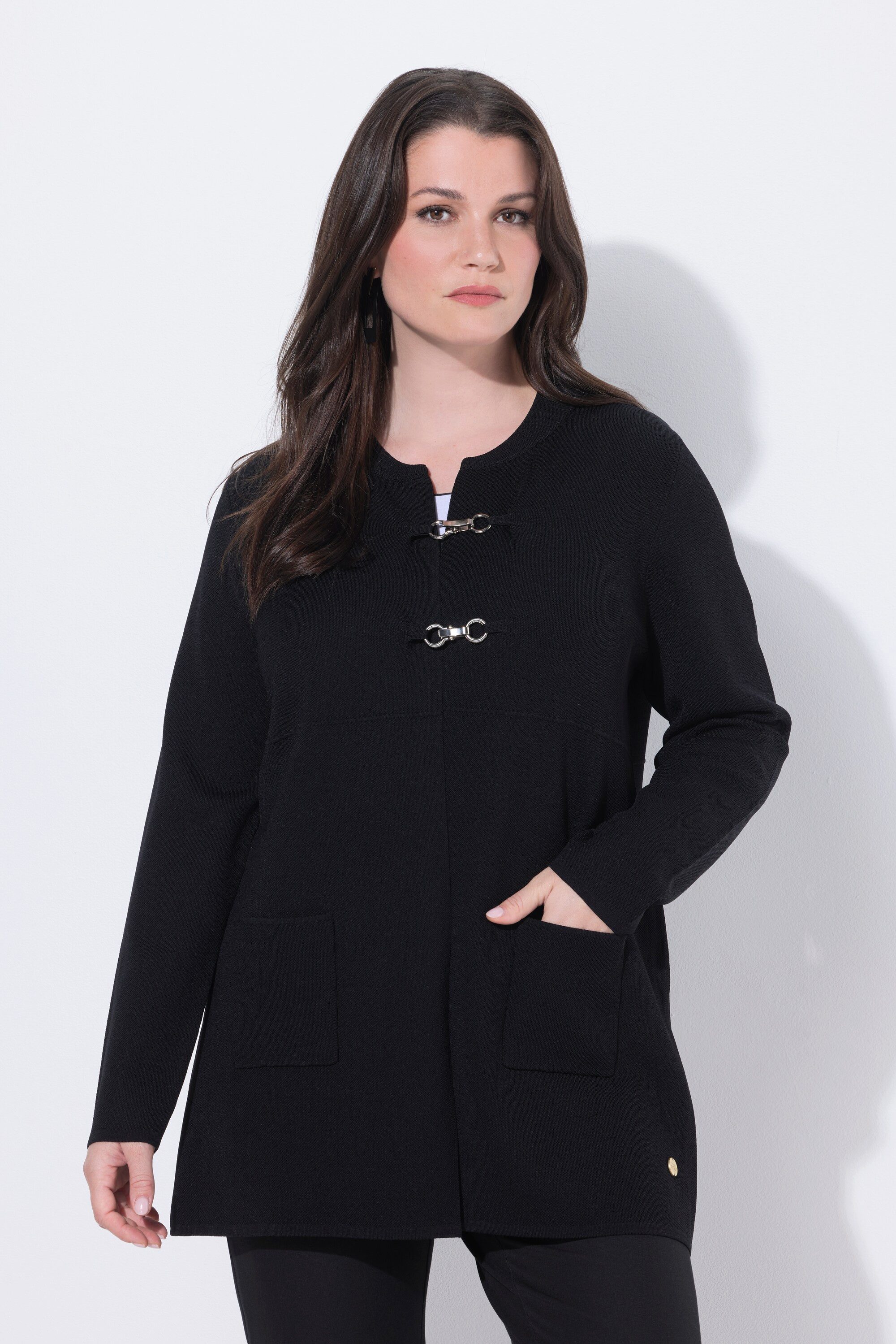 Ulla Popken Strickjacke Strickjacke Waffelstruktur Collegekragen Langarm