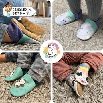 Corimori Baby-Schuhe Lauflernschuhe Krabbelschuhe Echt-Leder Mädchen Jungen Lauflernschuh (Packung) Süße Lauflernschuhe, Lederschuhe, Barfußschuhe, Elefant, 0-6 Monate