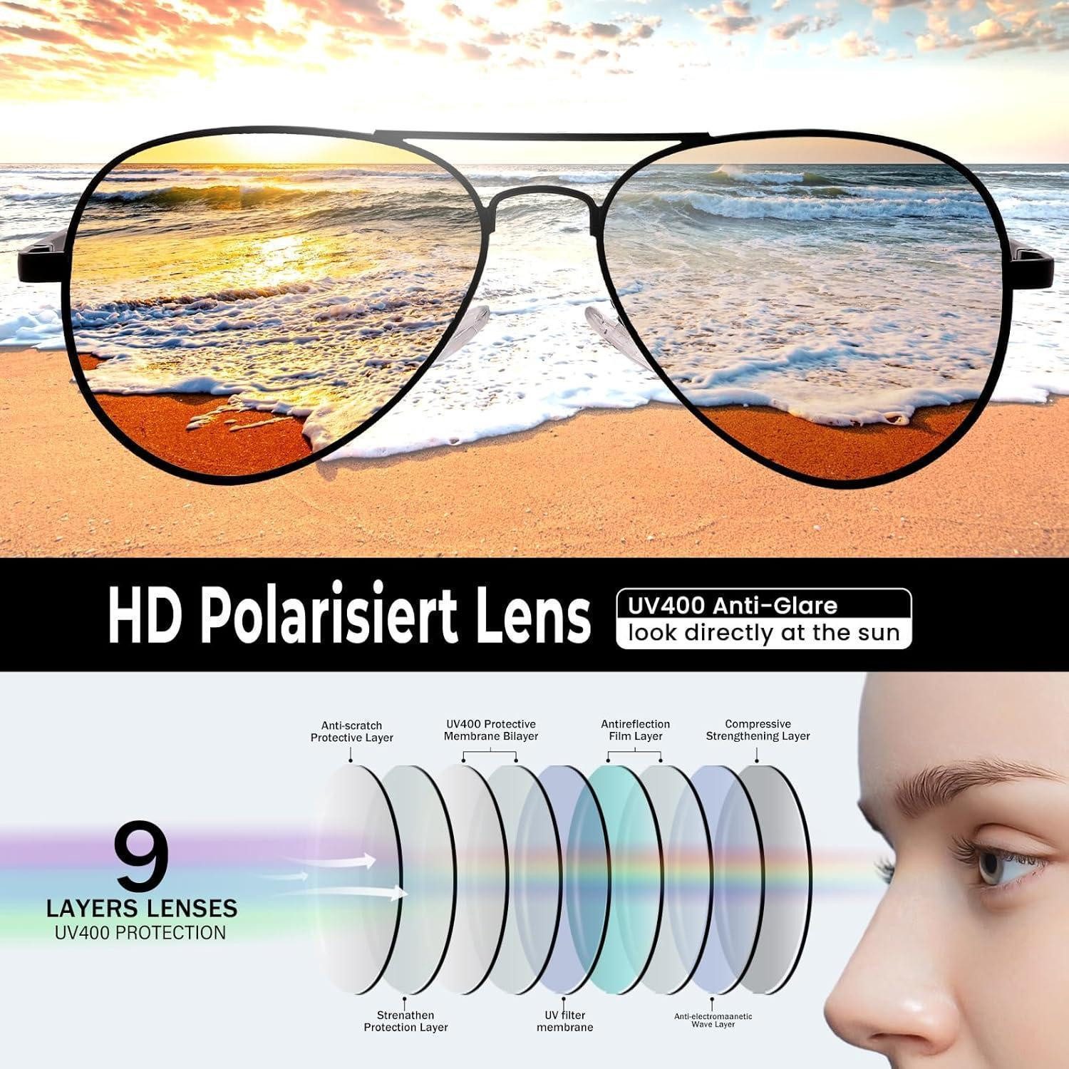 LuxusKollektion Pilotenbrille Pilotenbrille polarisiert Sonnenbrille Gold Braun Linse 58 Millimeter