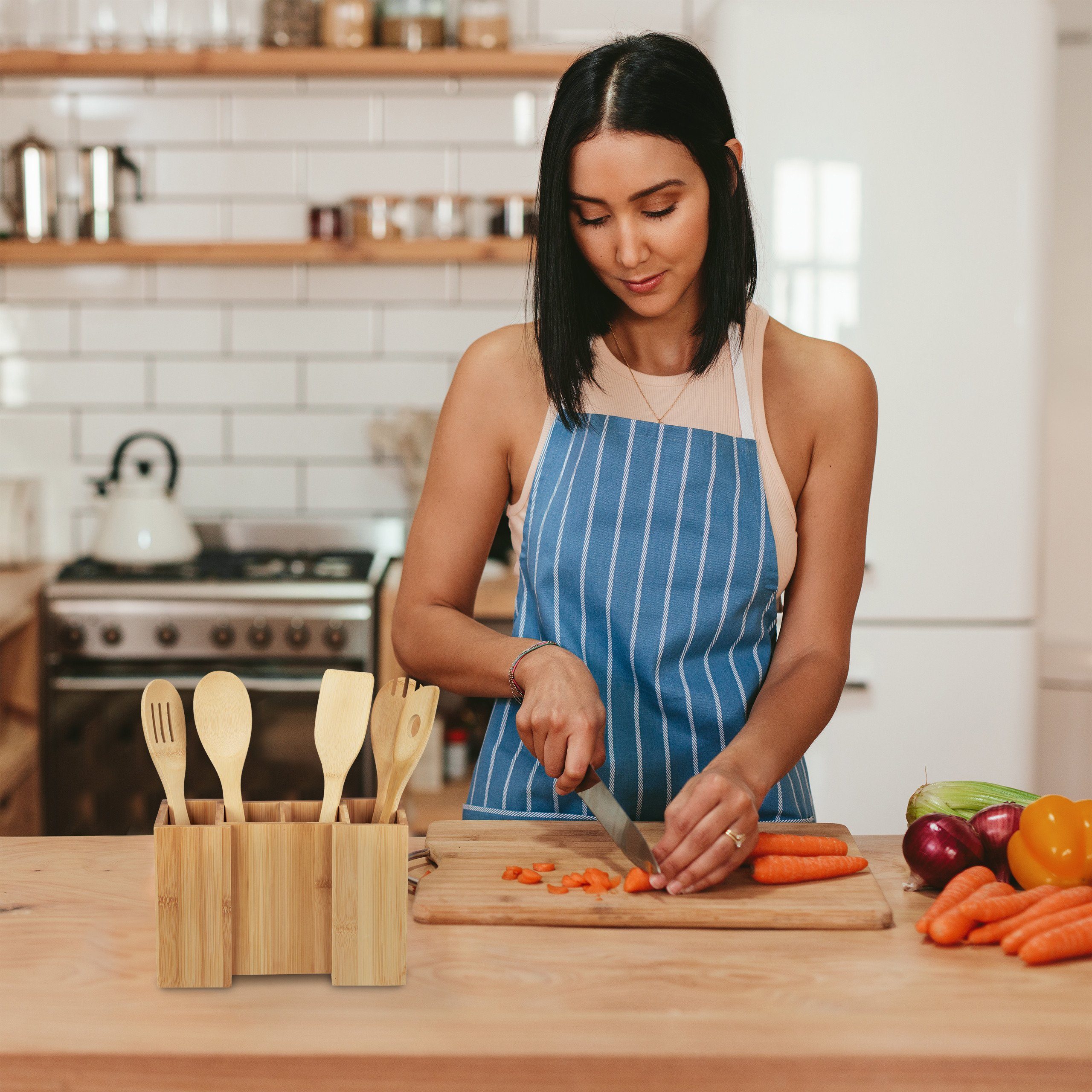 relaxdays Besteckhalter Küchenutensilienhalter mit Kochlöffeln günstig online kaufen
