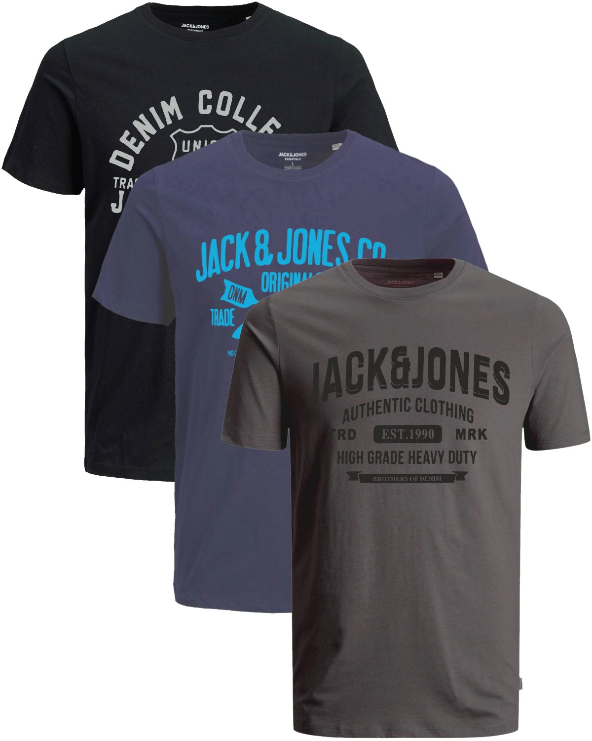 Jack & Jones Print-Shirt Bequemes Slimfit Shirt (Spar-Set, 3er-Pack) in Unifarbe mit Print