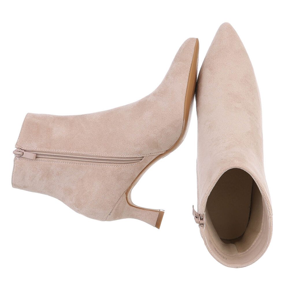 Ital-Design Stylische Damen-Stiefeletten mit Stickdetails für Alltag Stiefelette (91409459) Pfennig-/Stilettoabsatz Stiefeletten in Beige
