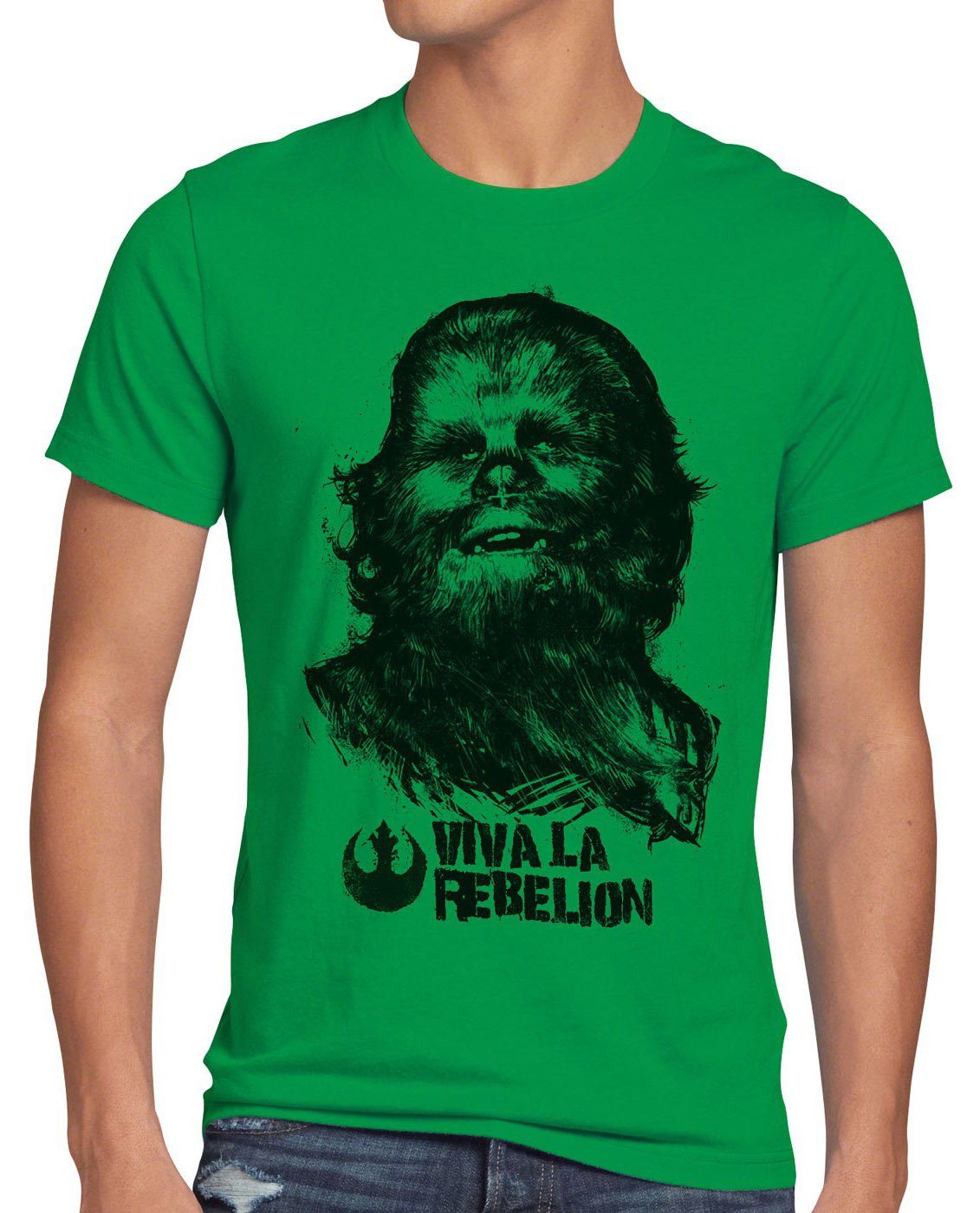 style3 Print-Shirt Herren T-Shirt VIVA LA REBELION star vader chewbacca che guervara wars luke darth jedi grün