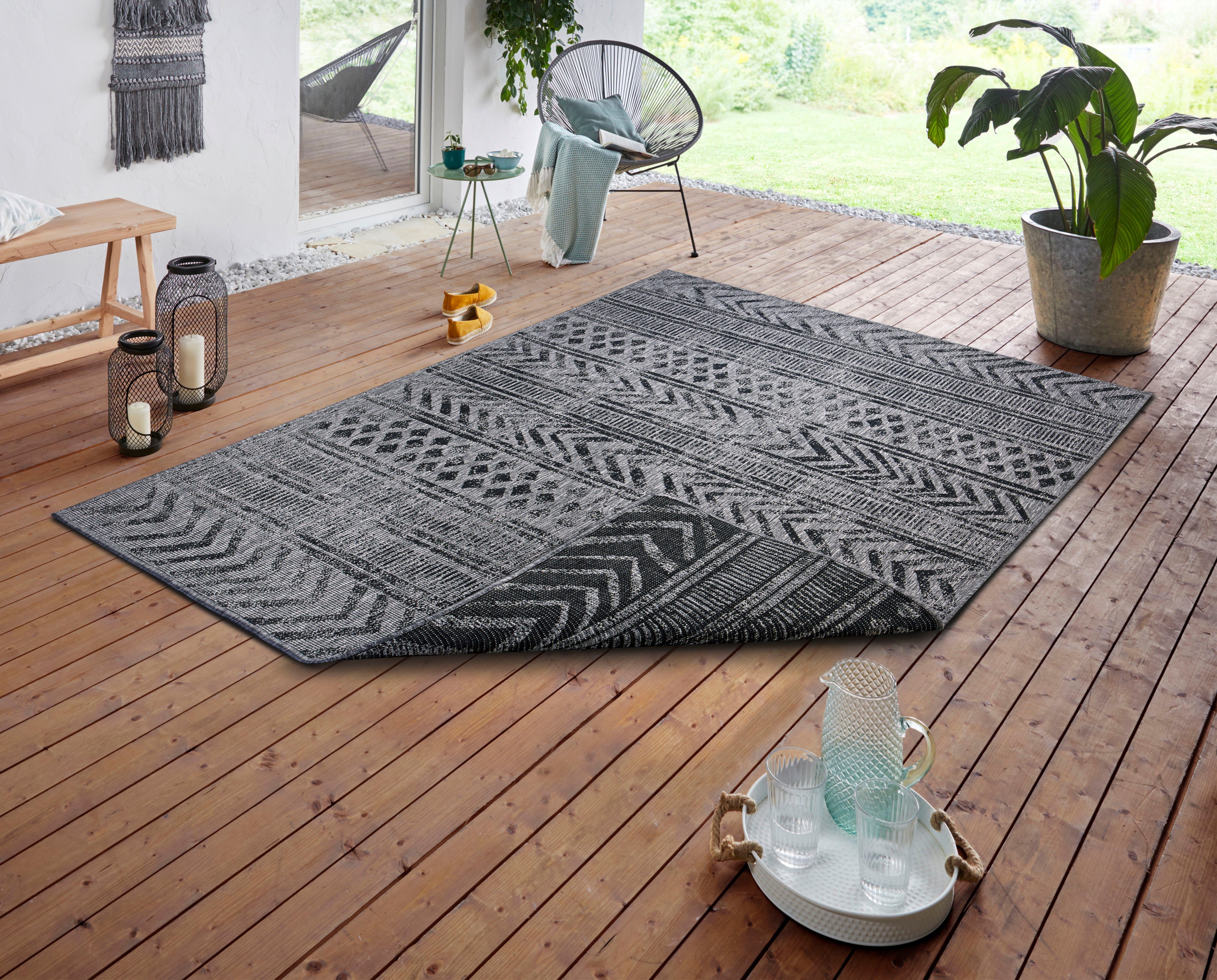 Wendeteppich, In-& rechteckig, Höhe: Boho mm, BIRI Wohnzimmer, Garten, Wetterfest, Teppich nachtblau/silberfarben Balkon, Wasserfest, Outdoor, 5 NORTHRUGS,