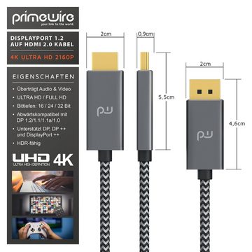 Primewire Audio- & Video-Kabel, DisplayPort, HDMI Typ A (300 cm), DP 1.2 zu HDMI 2.0 Adapterkabel 4k – UHD 3840 x 2160 @ 60 Hz - 3m