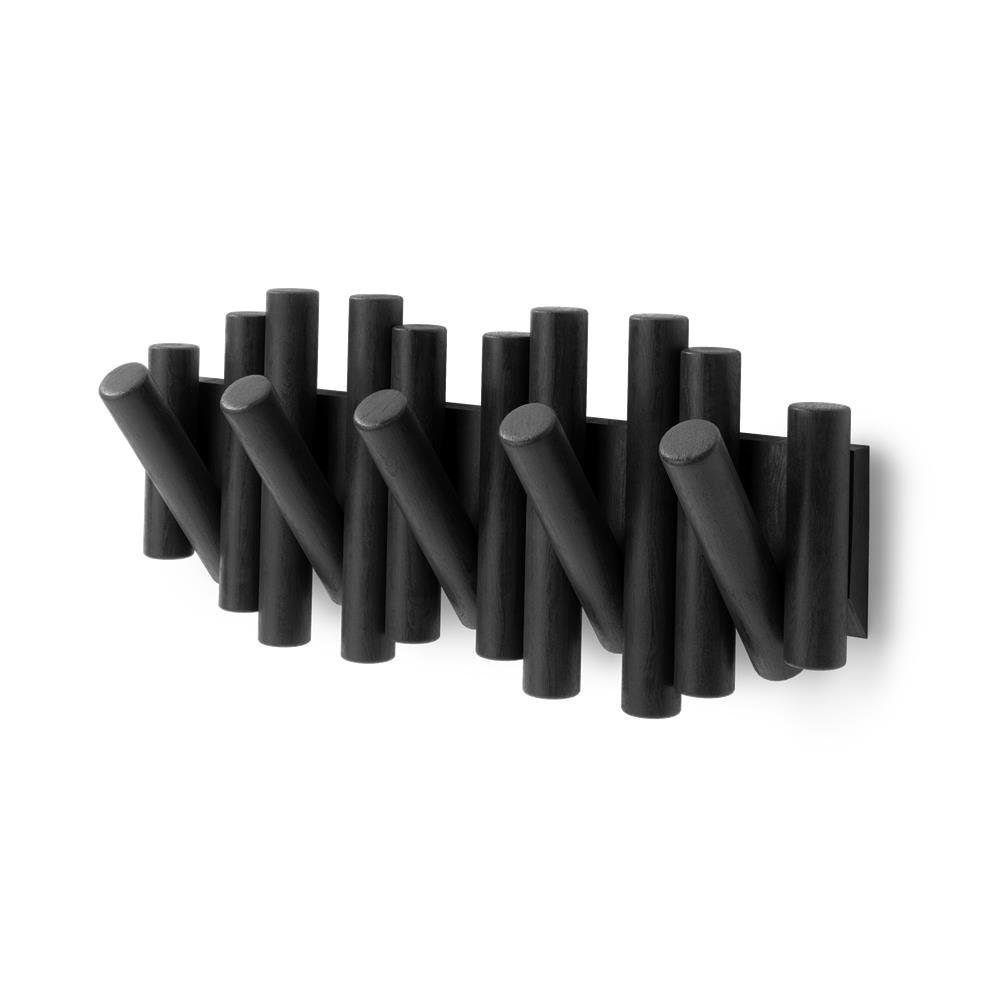 Umbra Garderobenleiste Picket, mit 5 Garderobenhaken, Schwarz, aus geschliffenem Kiefernholz