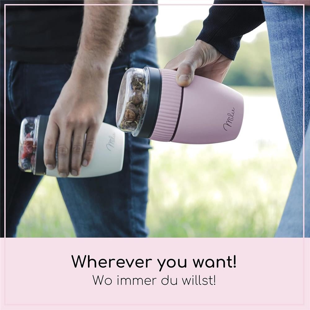Milu Müslibox Müslibecher to go, isolierter Edelstahl Joghurtbecher für Müsli, rosa