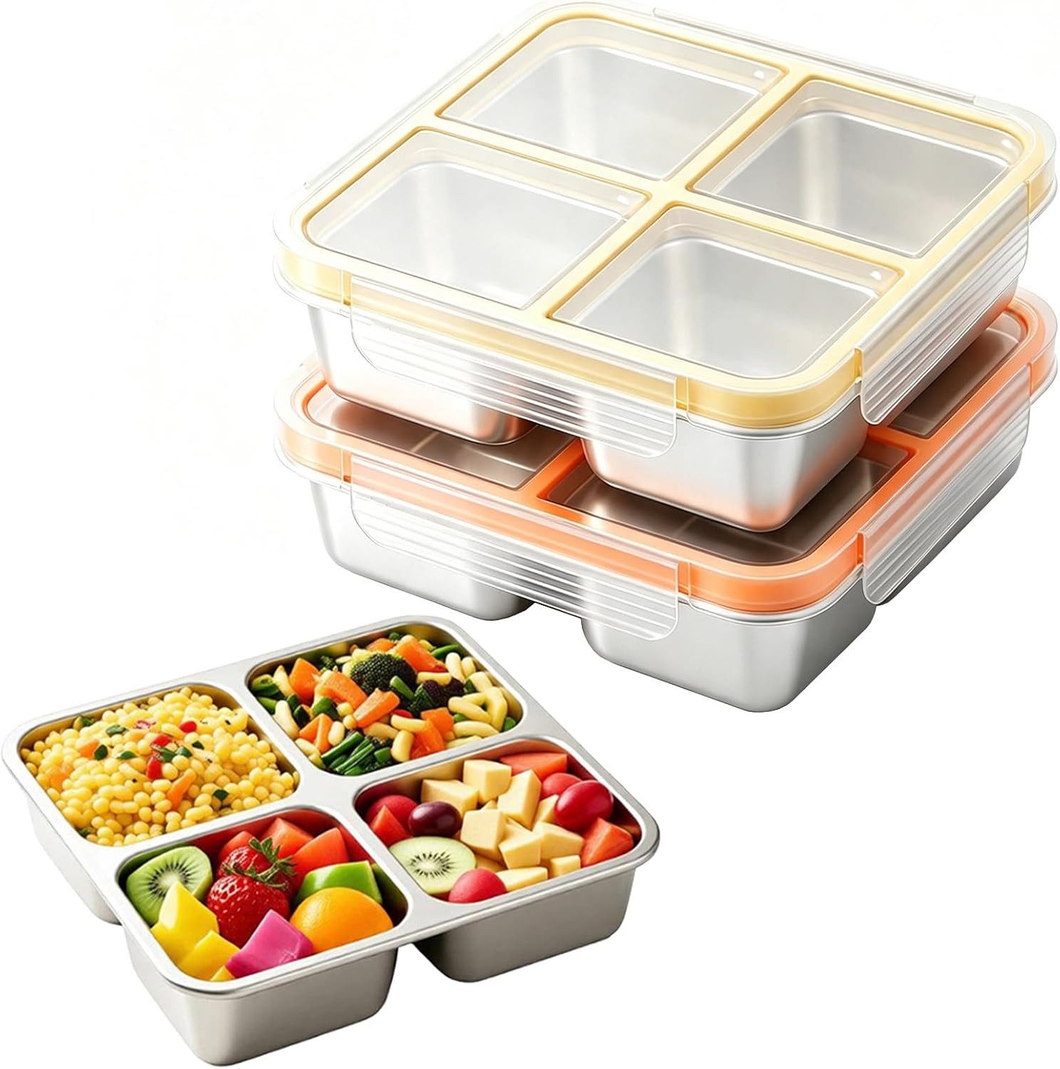 FELIXLEO Lunchbox 2 Stück Edelstahl Brotdose mit Fächern 720ml Snackbox, (1-tlg)