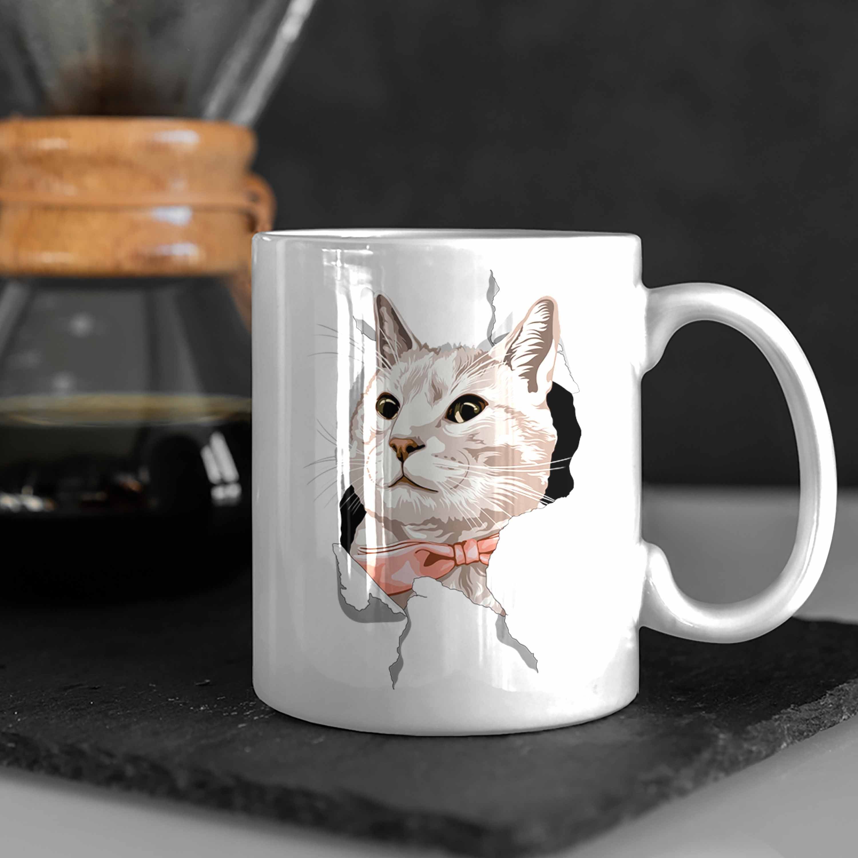 Trendation Tasse 3D Geschenkidee Tasse Lustige Katzengrafik Katzen Geschenk - Katzenbesitzerin Weiss Trendation