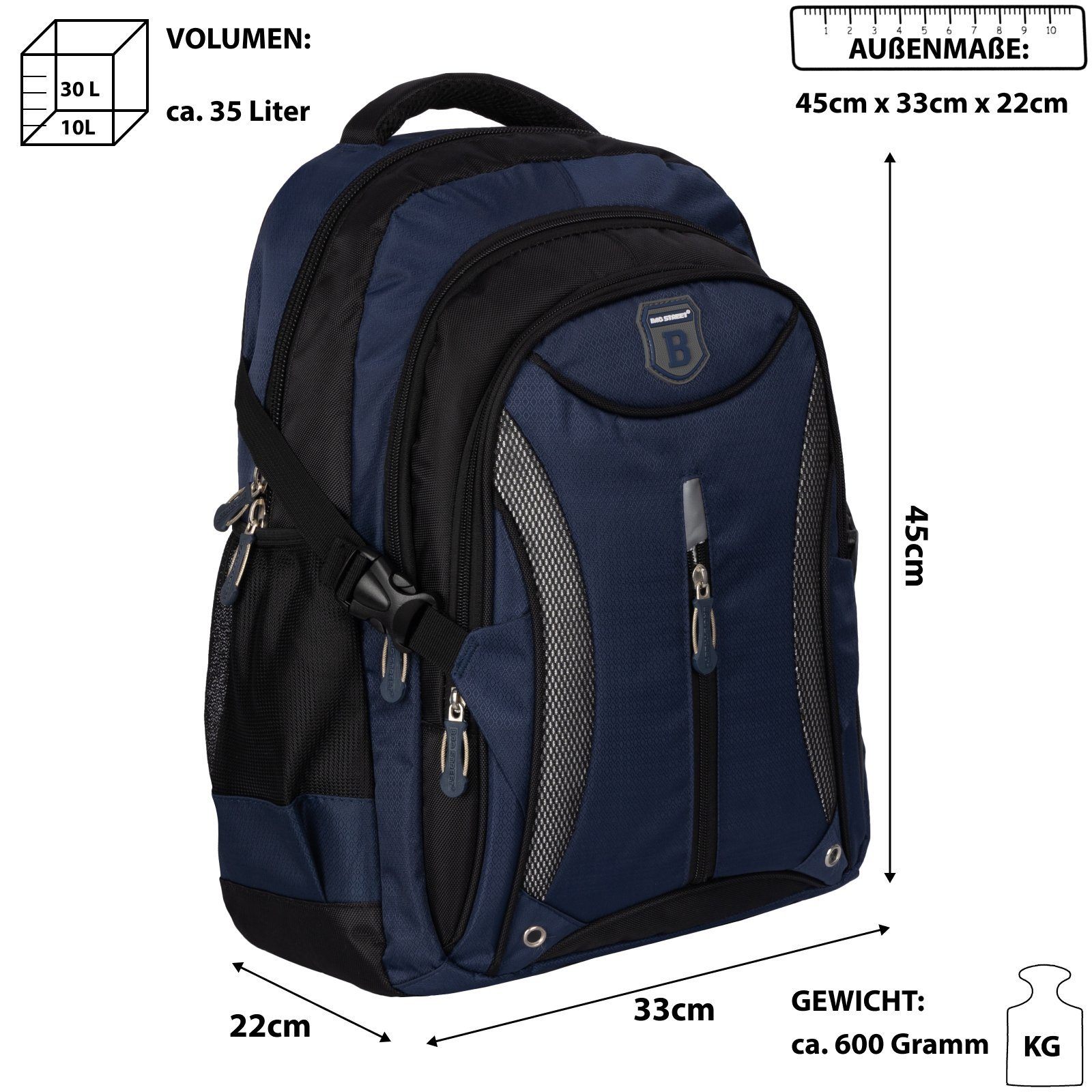 BAG STREET Rucksack Rucksack Damen Herren Sport Schulrucksack Freizeit Reise Wandern, Freizeitrucksack, Sportrucksack, Businessrucksack