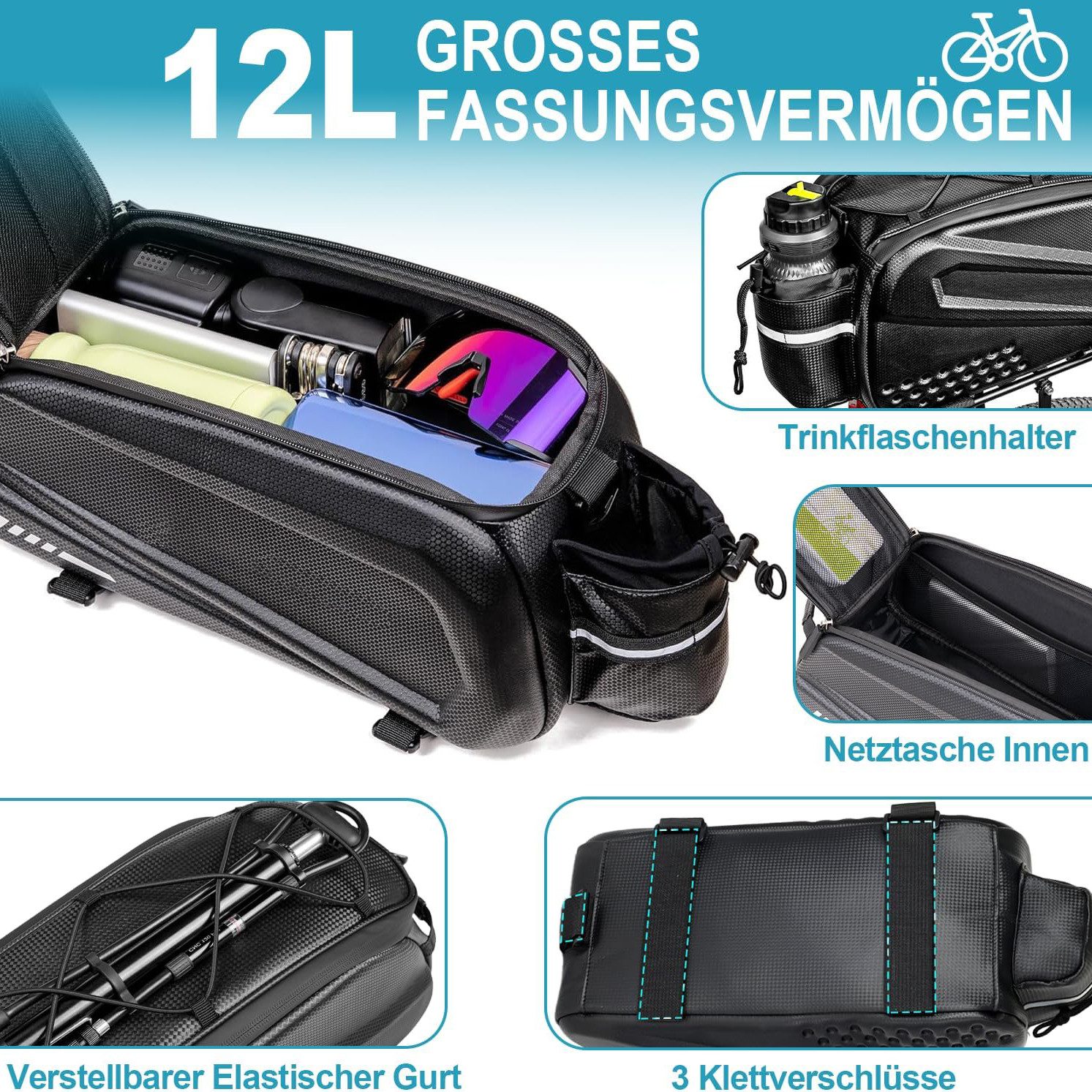 Forrlite Fahrradtasche, Gepäckträgertasche, Fahrradtasche für Gepäckträger (100% Wasserdicht & Reflektierend, mit Tragegriff und Schultergurt, Gefertigt für Langlebigkeit)