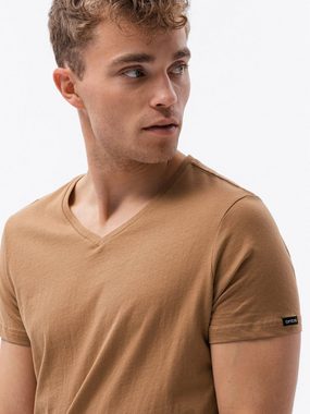 OMBRE T-Shirt Ombre Herren-T-Shirt BASIC mit V-Ausschnitt - hellbraun V9 S1369 M