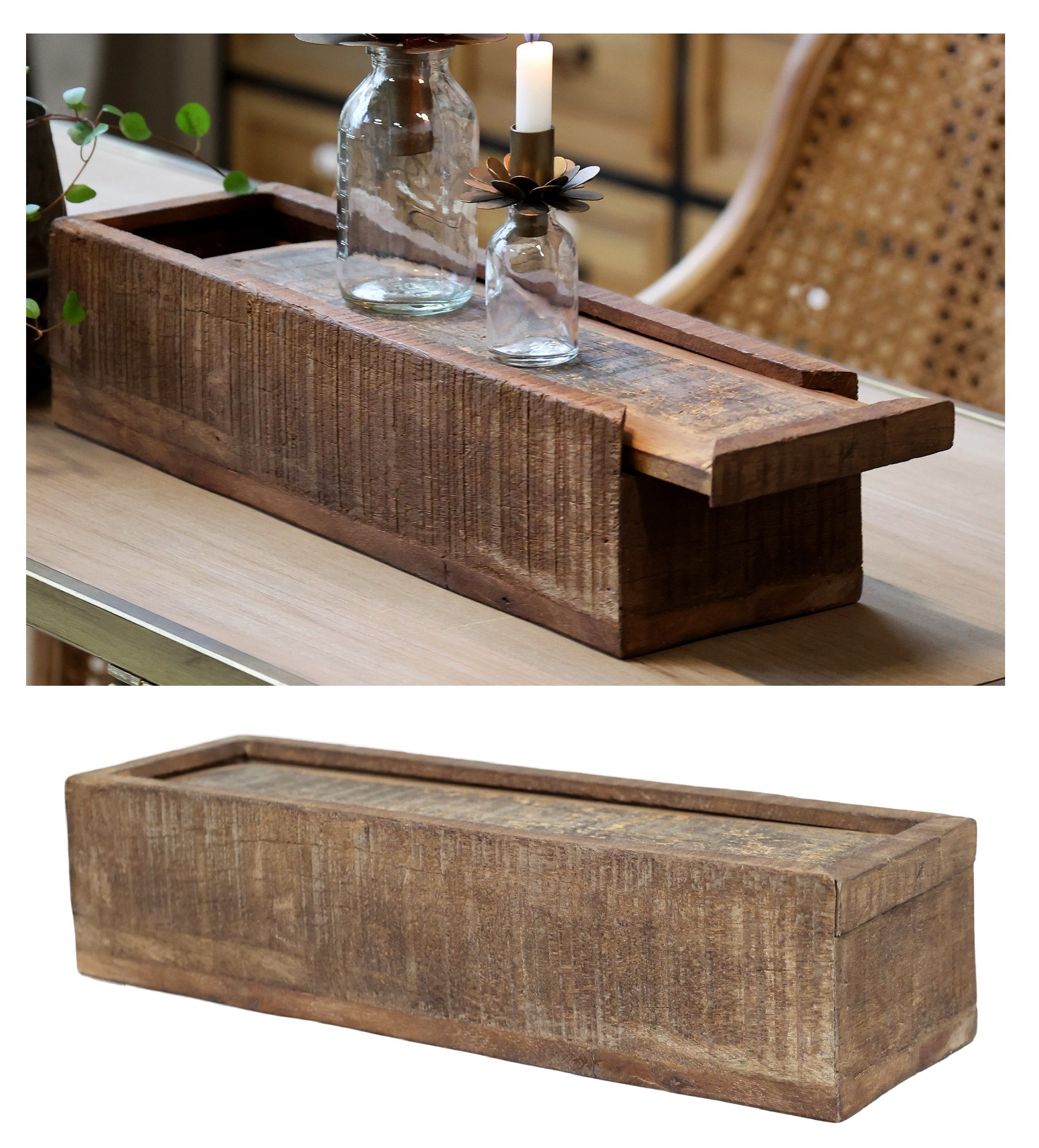 Holzkiste Chic Antique - Holzkiste Kiste Kasten mit Deckel 33x11cm Grimaud