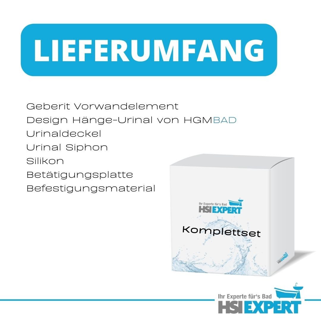 HGMBAD Urinal Urinal mit Deckel Geberit Vorwandelement Set, Keramik, Wasserspülung, Abgang hinten, (Spar-Set, Komplettset), SoftClose-Funktion