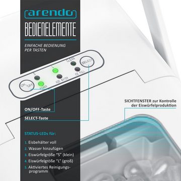 Arendo Eiswürfelmaschine, 120W mit 1,5L Behälter, Eiswürfelbereiter, 9 Eiswürfel in 9 Minuten