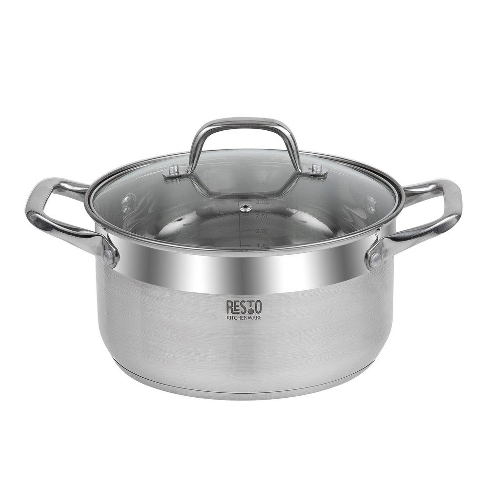 RESTO Kitchenware Kochtopf Libra, Topf energiesparend und spülmaschinenfest, Edelstahl 18/10 (1-tlg), Induktion, für alle Herdarten geeignet mit hitzebeständigem Glasdeckel