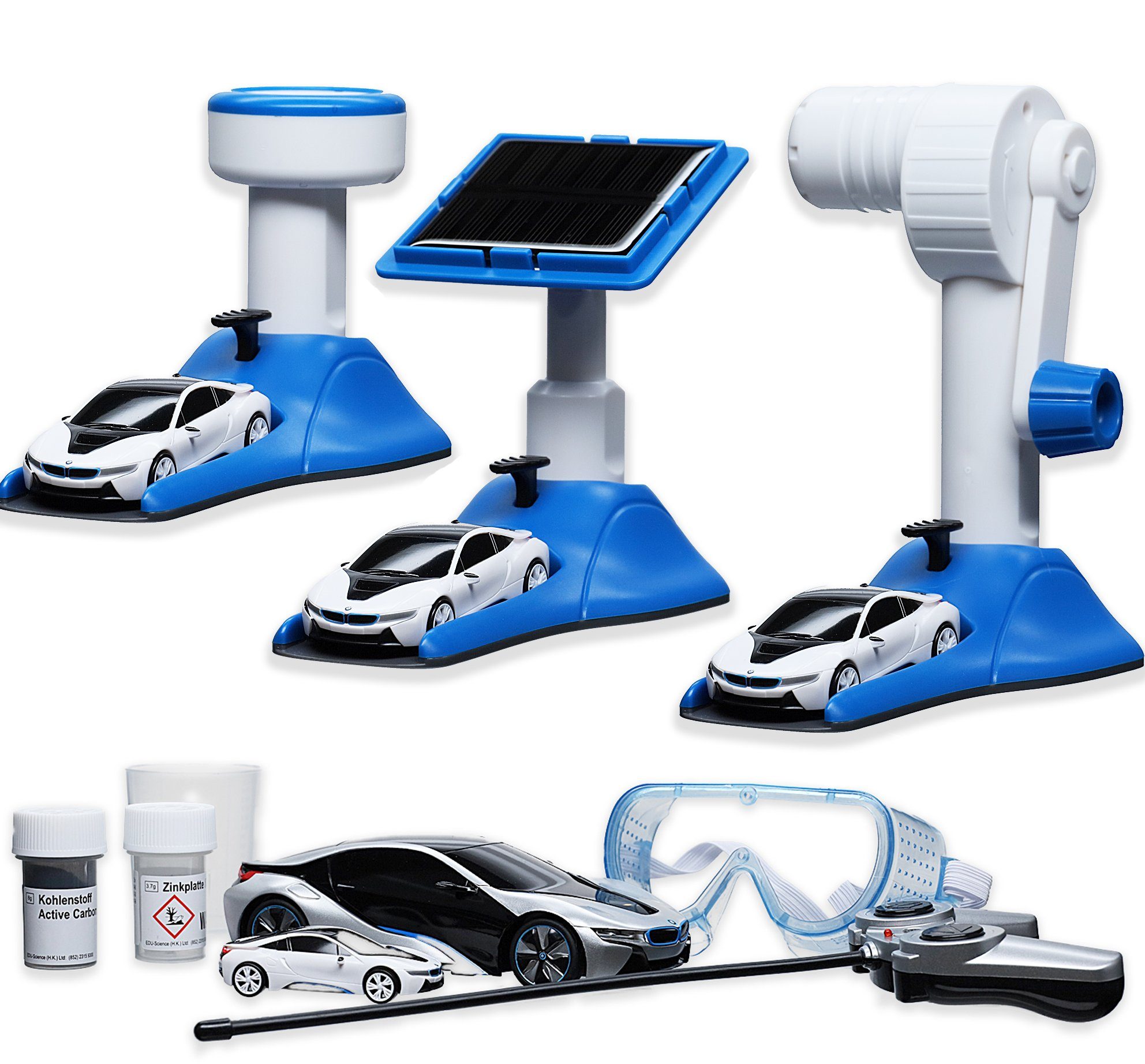 Edu-Toys Green Energy Experiment Kit BMW i RC Car Test Vehicle Dynamo Solar Hydropower (complete experiment set, 18 pieces, What is renewable energy? How does a BMW i8 work?), licensed product of the BMW Group