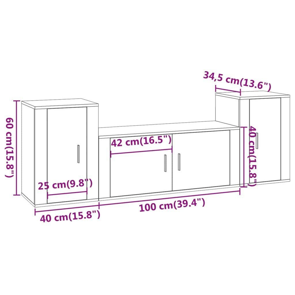 vidaXL TV-Schrank TV-Schrank-Set (3-St) Schwarz Holzwerkstoff 3-tlg