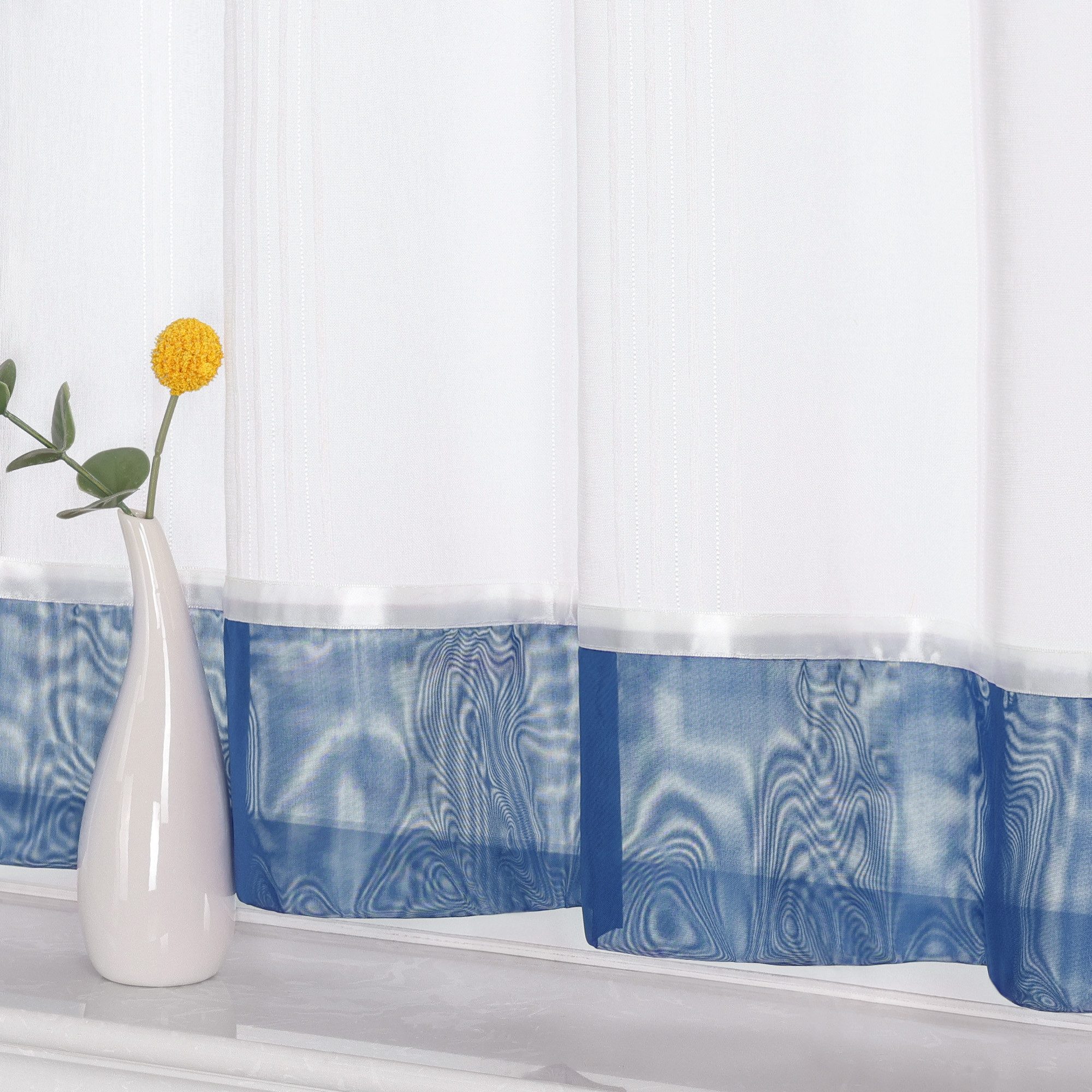 Joyswahl Scheibengardine Kurzgardinen mit Stangendurchzug, Transparente Voile,zur Dekoration (1 St), Stangendurchzug, transparent, Leinenoptik Landhausstil Cáfe – Bild 5 von 5