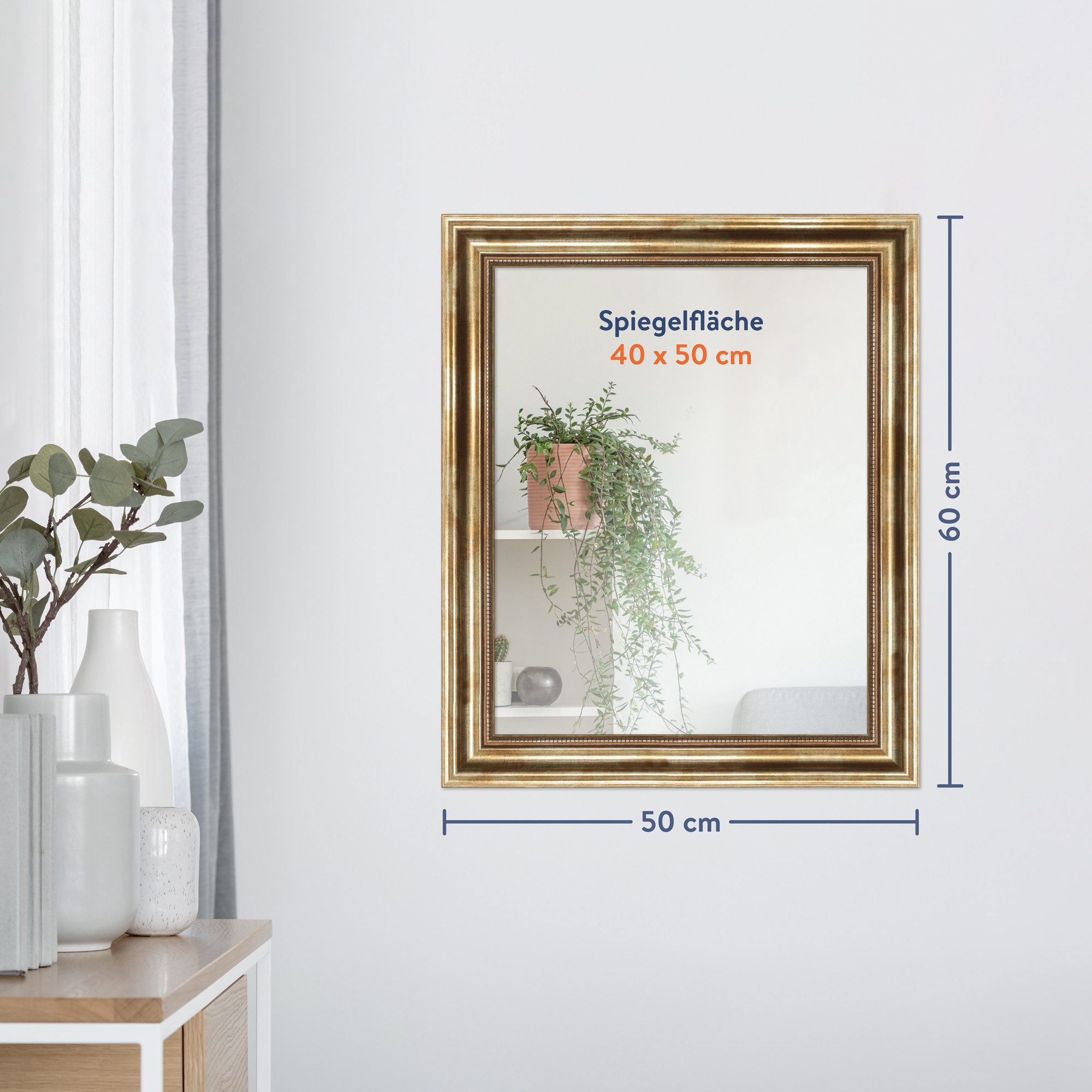 WANDStyle Wandspiegel H550, Gold, aus Massivholz im Antik Stil günstig online kaufen