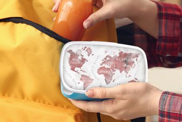 MuchoWow Lunchbox Weltkarte - Farbe - rosa, Kunststoff, (2-tlg), Brotdose für kindergarten, Vesperbox, Snackbox, Brotbox, Jungen