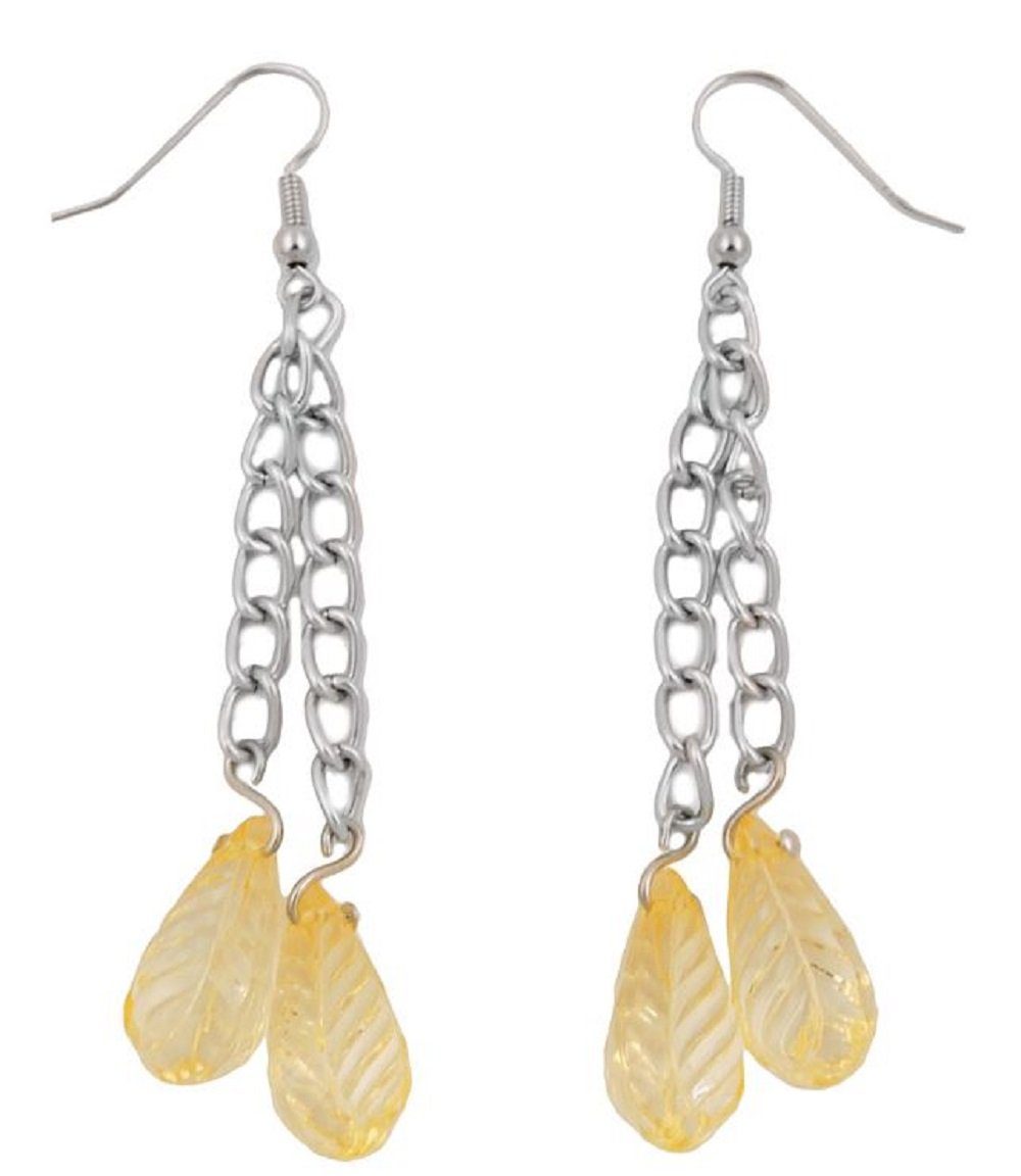 unbespielt Paar Ohrhänger Ohrhaken Tropfen gelb transparent Kunststoff Weitpanzerkette Alu, Modeschmuck für Damen