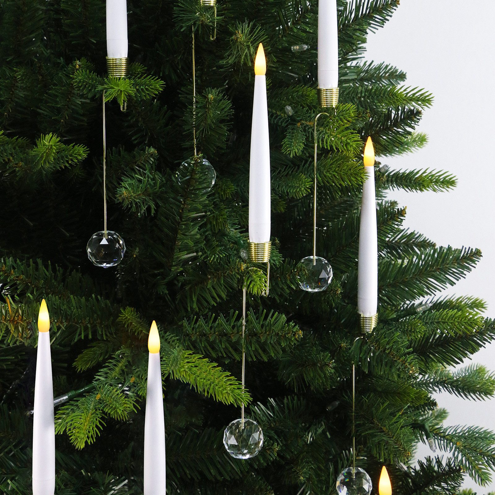 kisidus LED-Kerze LED Weinachtsbaum Kerzen mit Kristallkugel Haken,12 pcs (Flammenlose Tafelkerzen mit Timerfunktion,Fernbedienung, LED Weihnachtsbaum kerzen mit 12 Batterien), Christbaumkerzen für Weihnachten, Heimdekoration