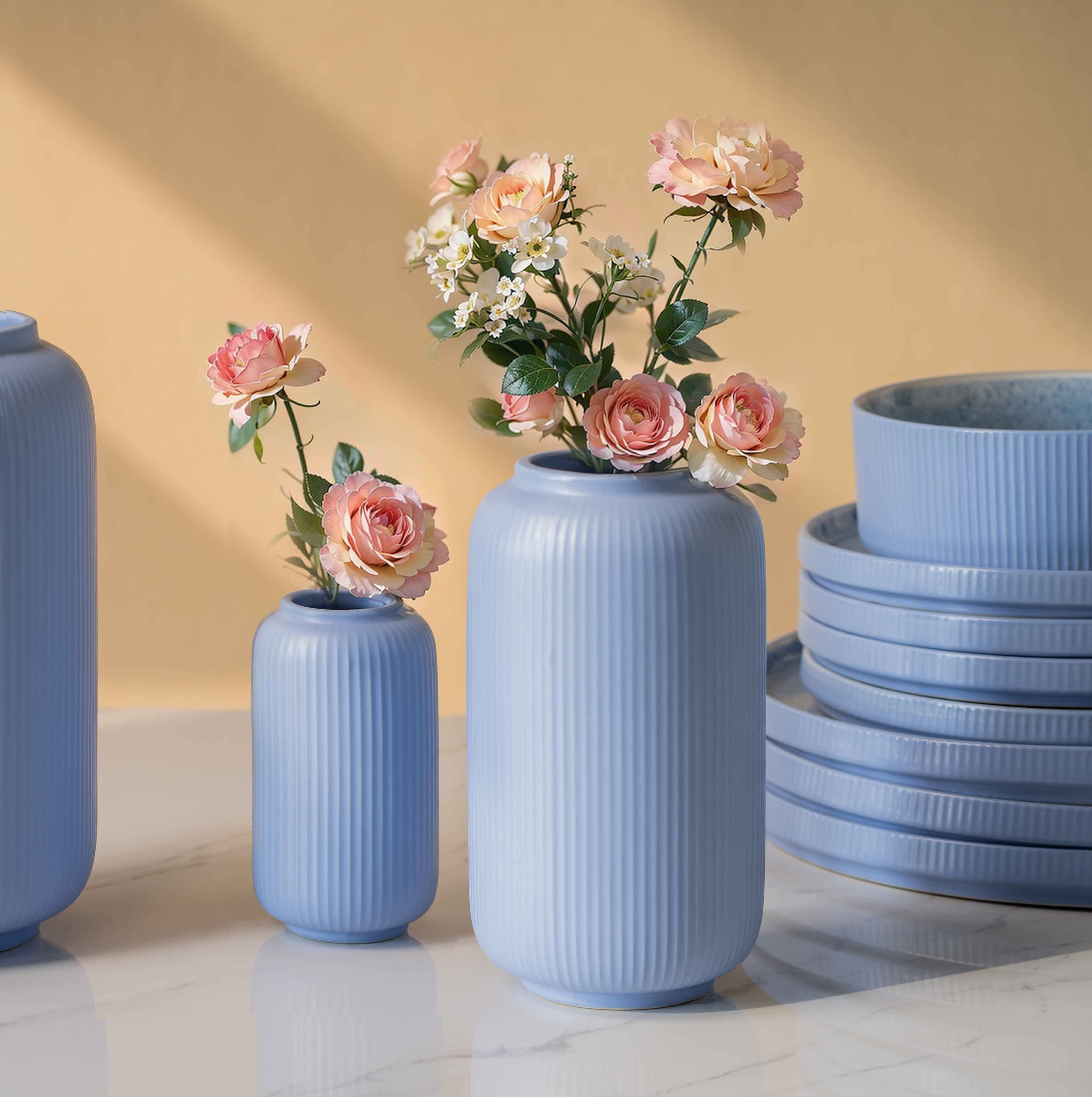 OTTO home Tischvase Ylvii, innen vollständig glasiert und wasserundurchlässig (Set, 3 St., Maße: 12x22cm, 10x18cm und 6,5x12cm, vertikal gerippte Struktur), Vas – Bild 3 von 5